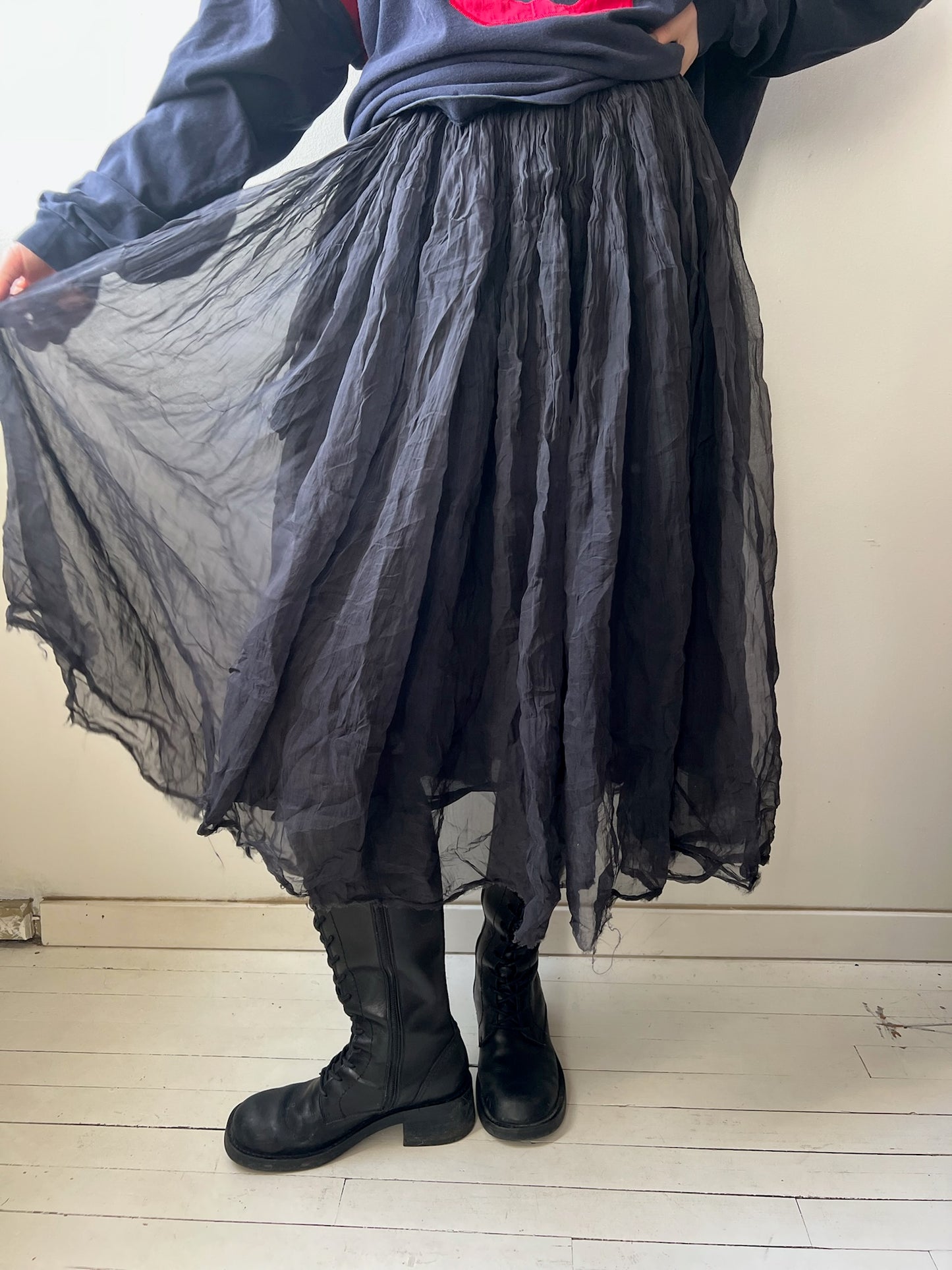 Black Flowy Silk Skirt