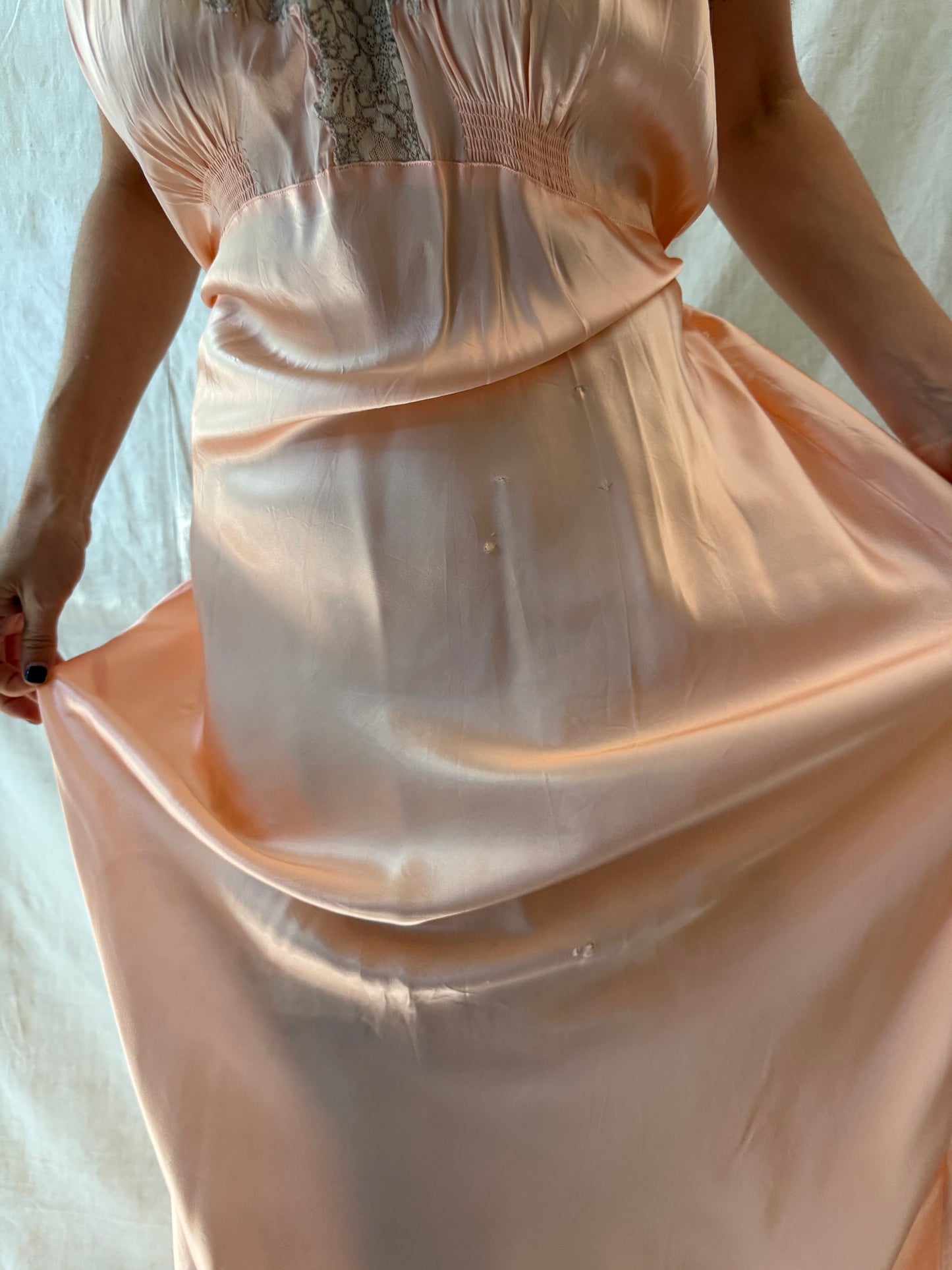 Ruffle Satin Peach Slip Dress