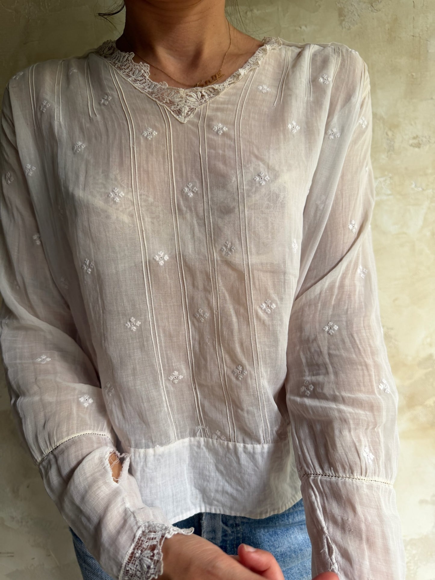 Edwardian White Floral Embroidered Blouse