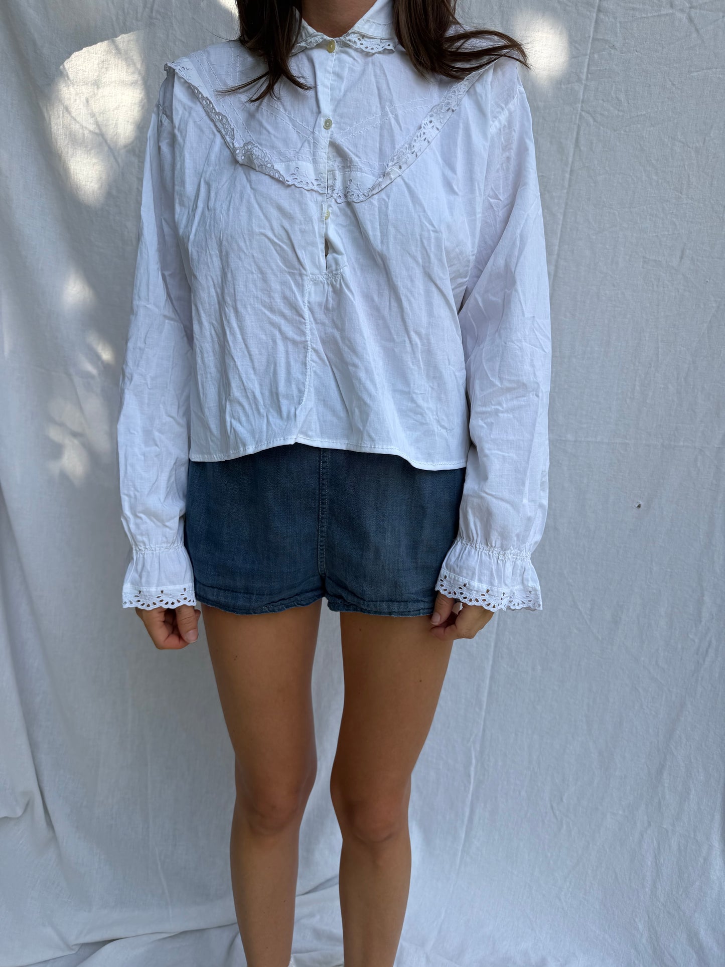 Antique Italian Cotton Blouse with Eyelet
