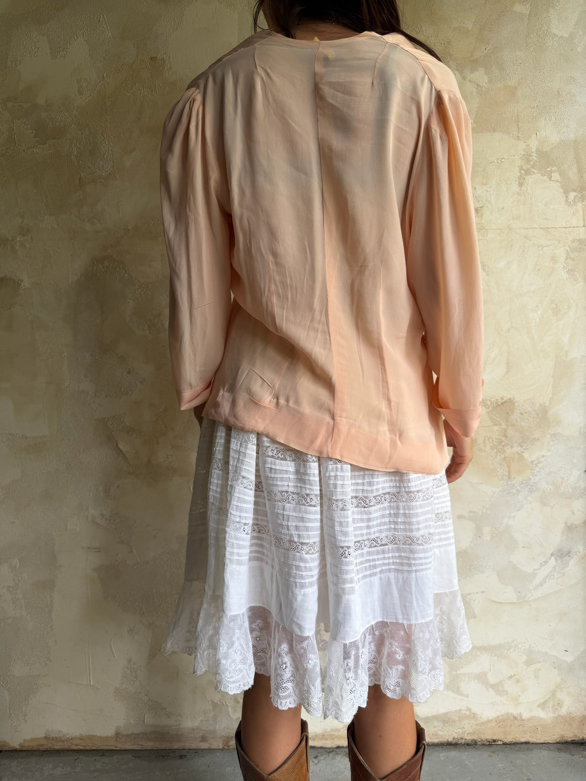 Antique Silk Pale Pink Tie-Up Blouse