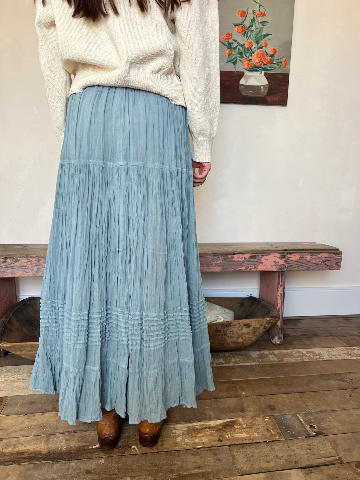 Oaxacan Sky Blue Long Cotton Skirt