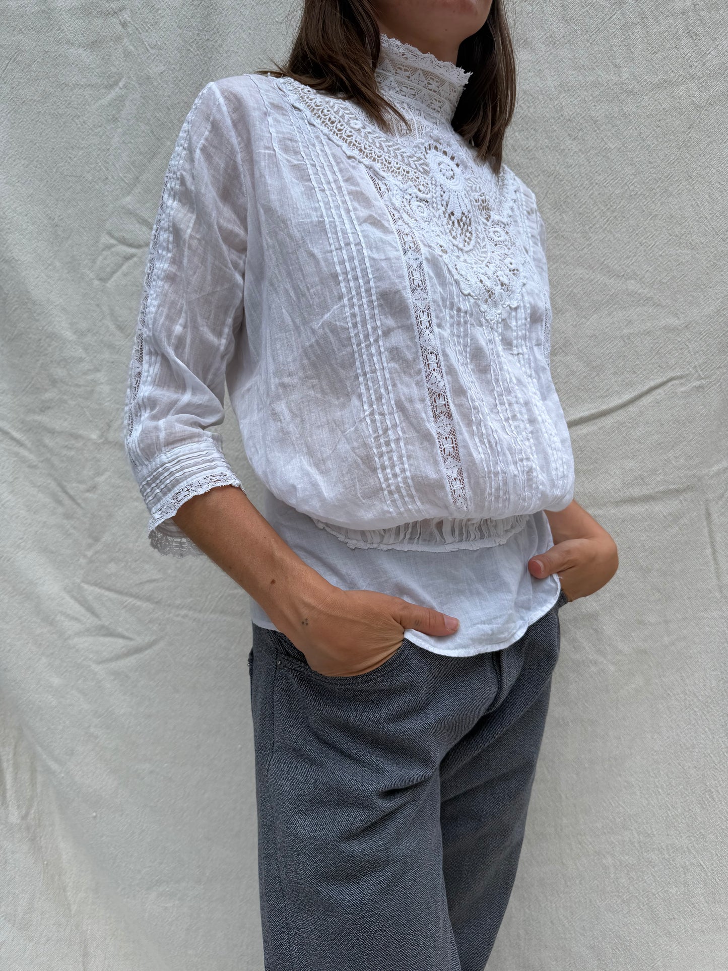 Antique Long-Sleeve Crochet Blouse