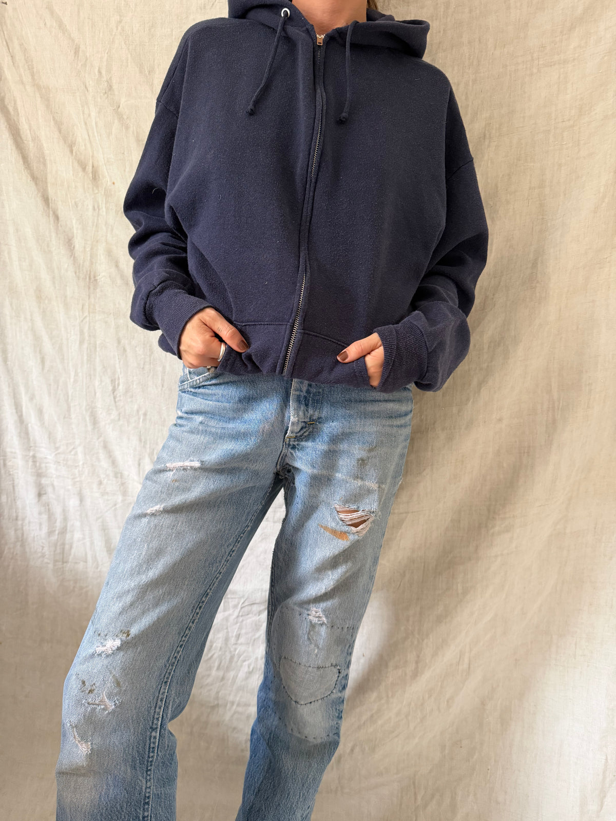 Faded Navy Zip Up Hoodie