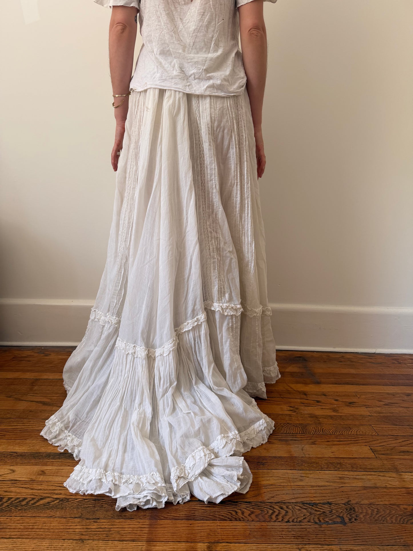 Long Antique Victorian Ruffle Skirt