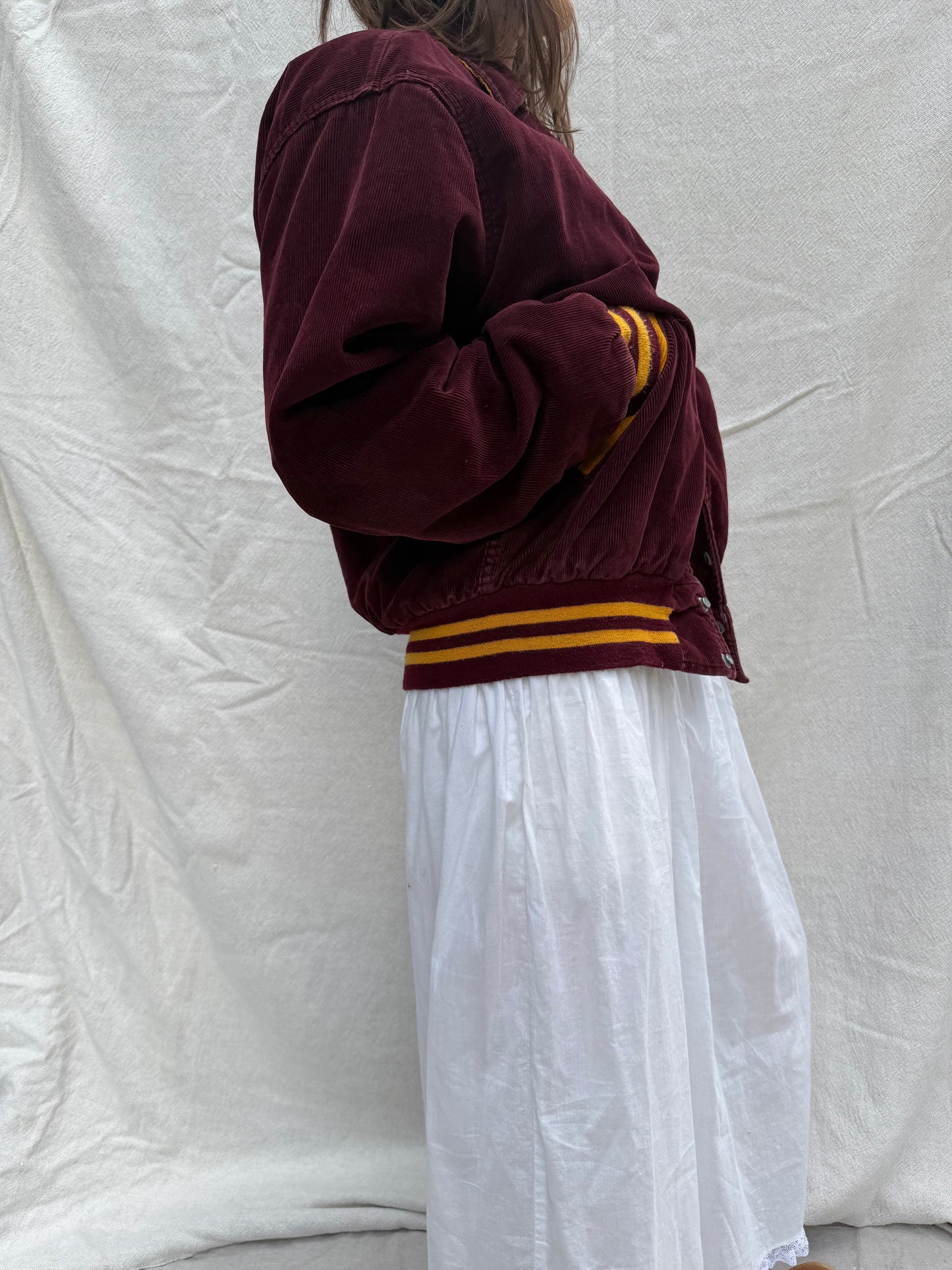 60s Maroon Corduroy Varsity Jacket