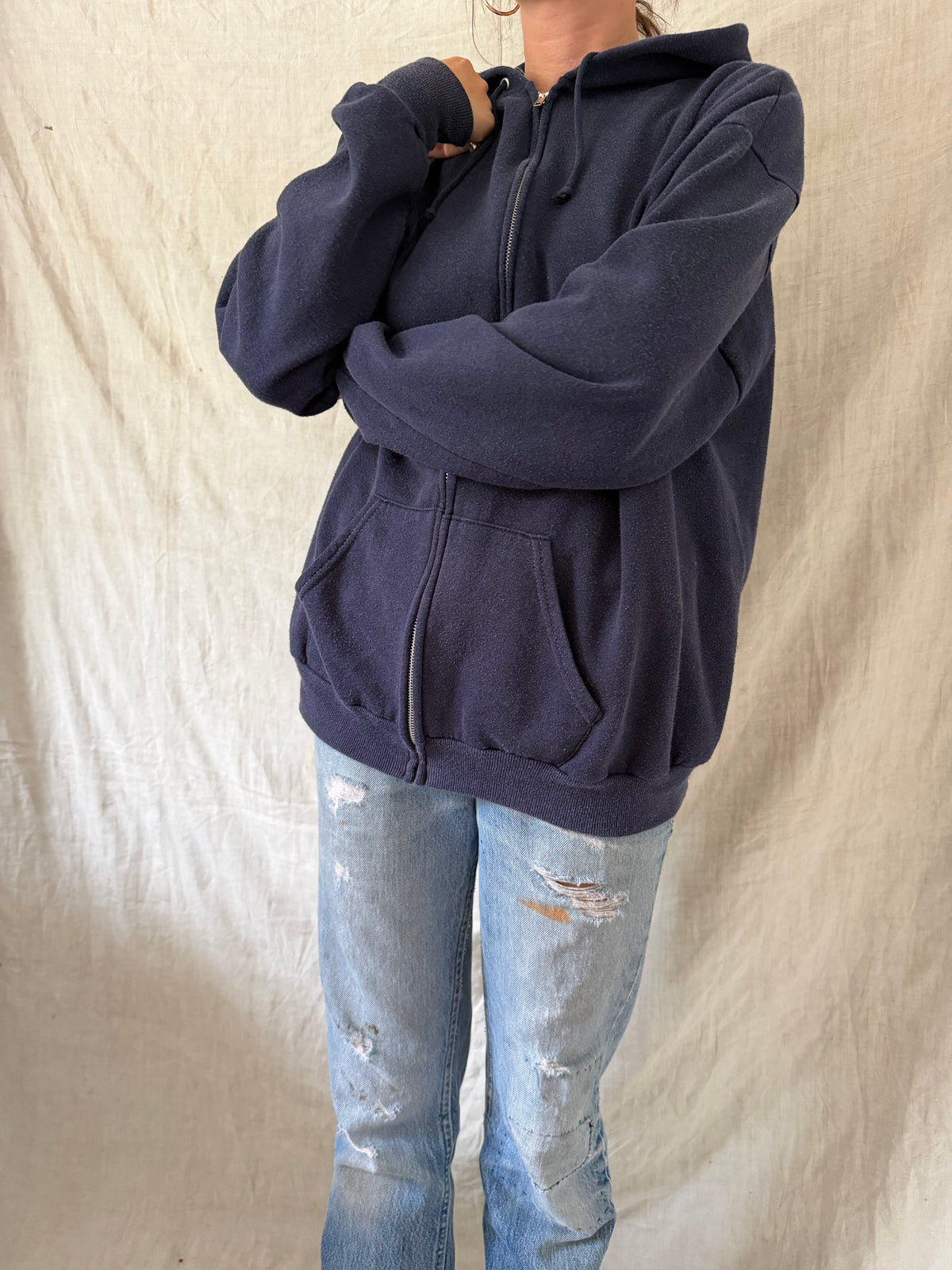 Faded Navy Zip Up Hoodie