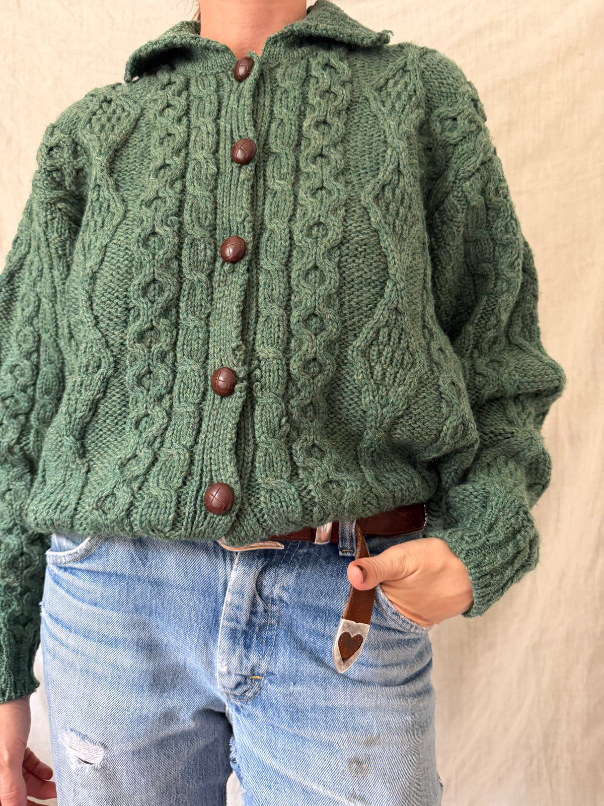 Green Irish Wool Cardigan