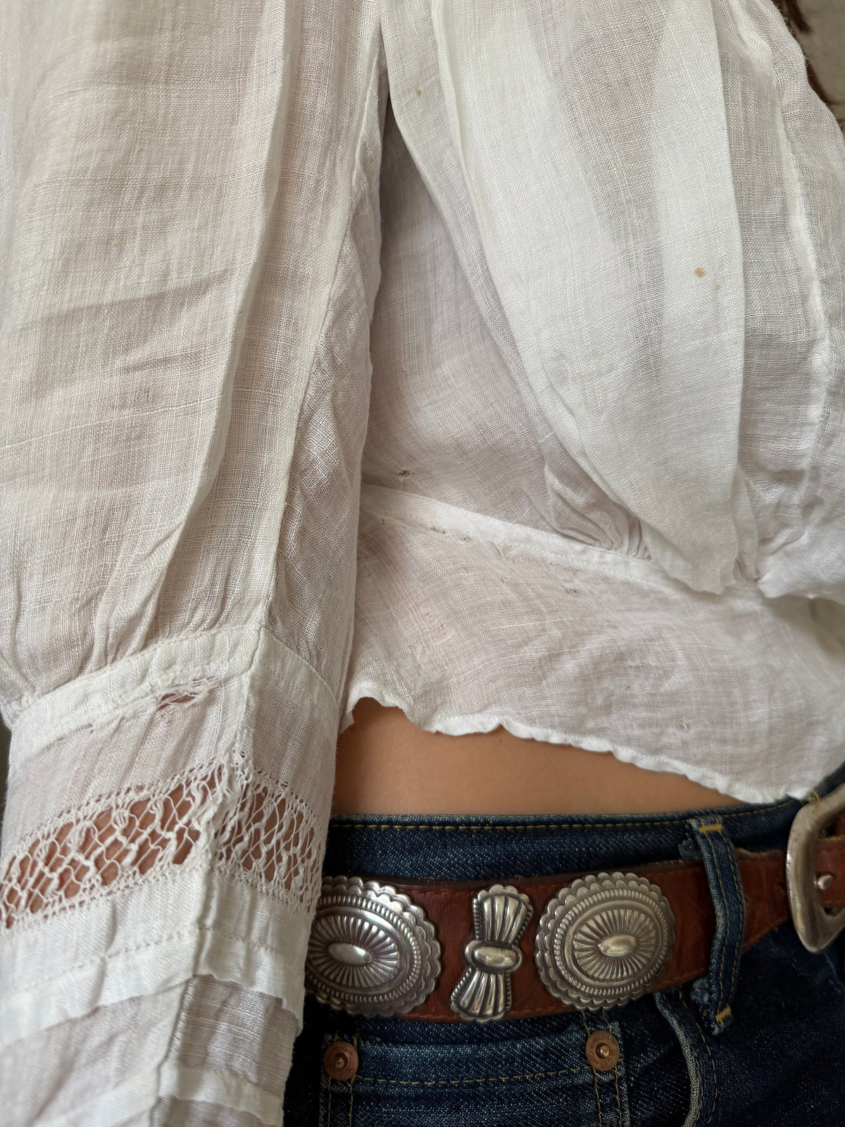 White Distressed Antique Blouse