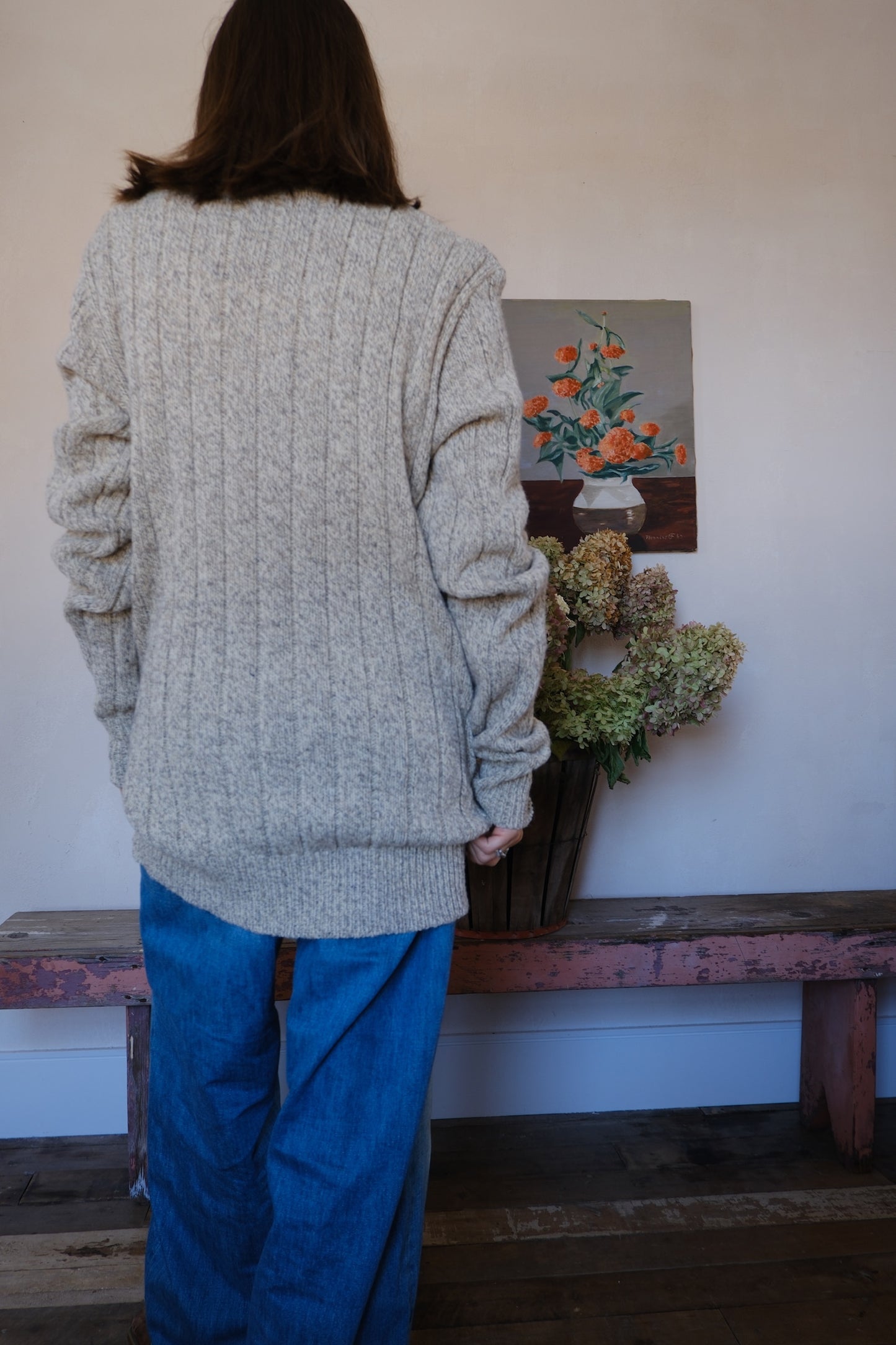 Oatmeal Chunky Button Up Sweater