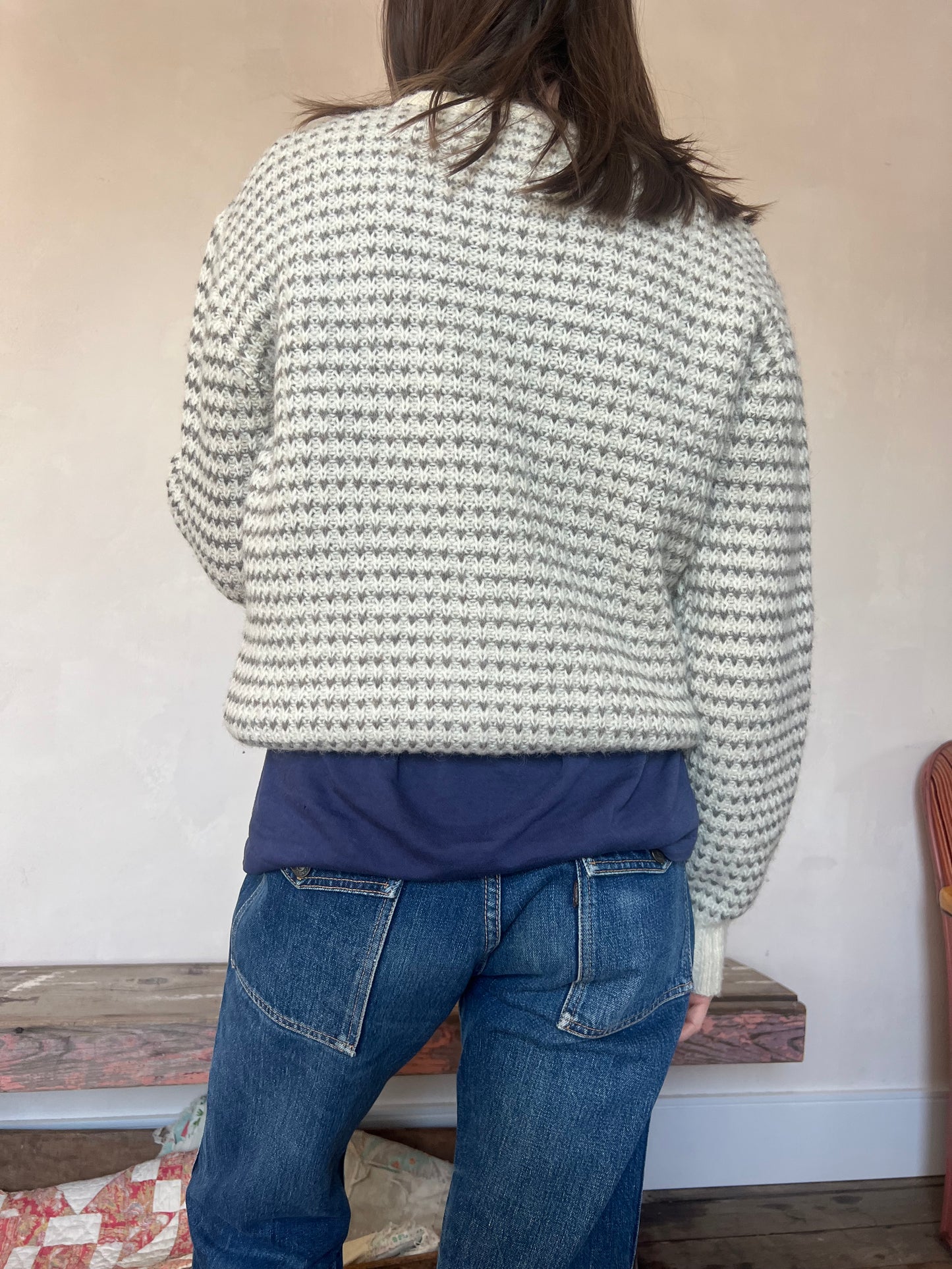 Grey and Cream Check Sweater