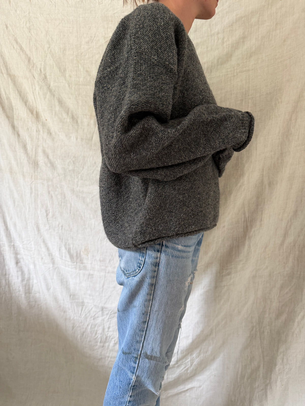 Charcoal Grey Rolled Hem Sweater