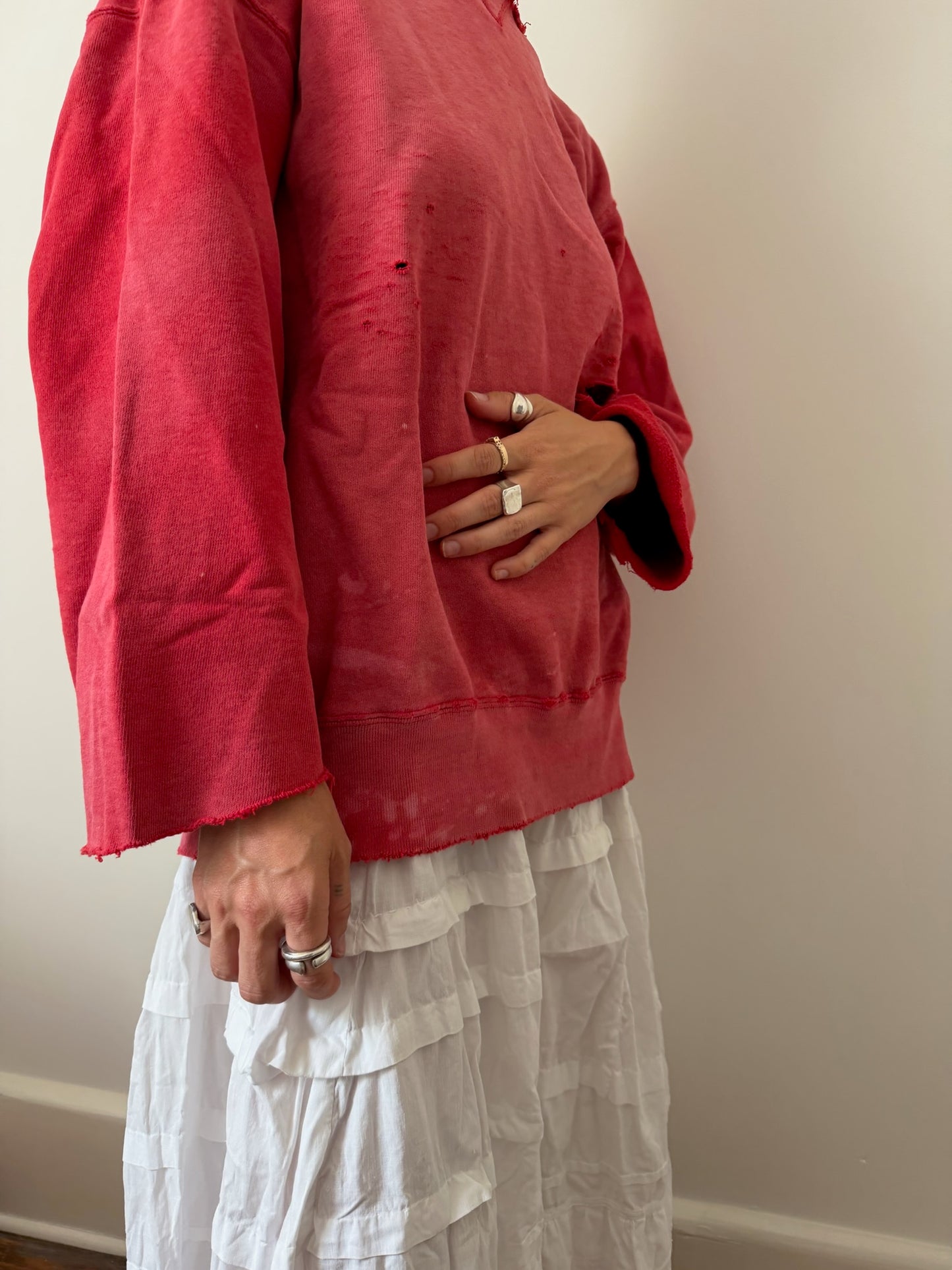 Faded and Distressed Red Champion Crewneck