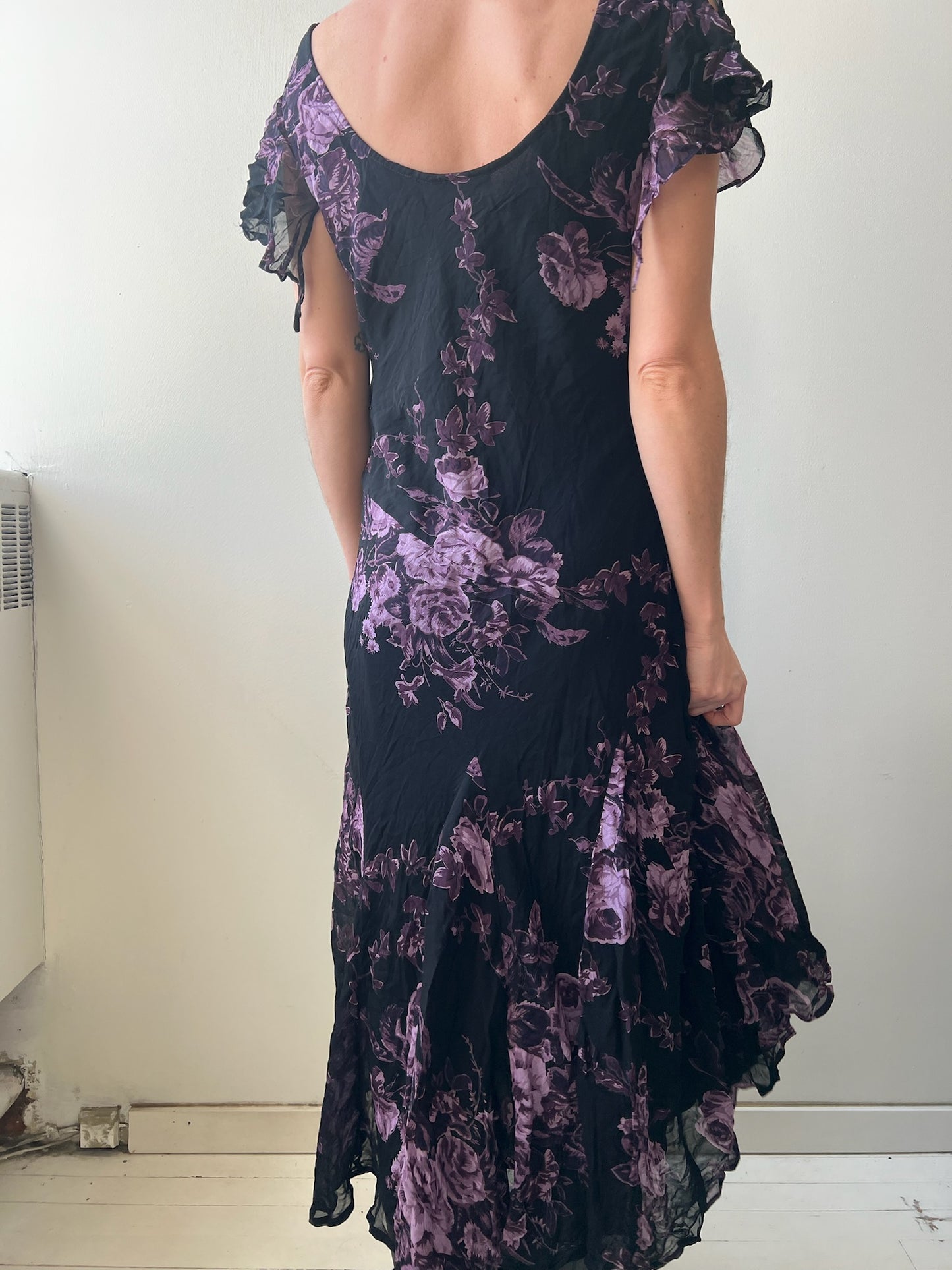 Black and Purple Floral Flowy Dress