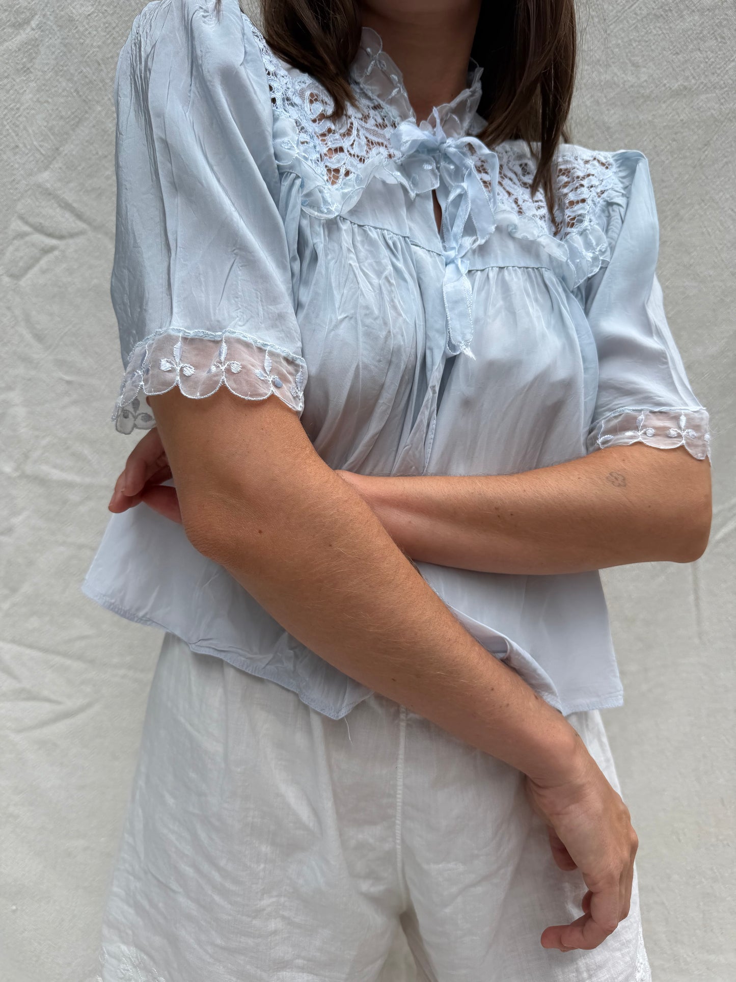 Baby Blue Satin Bed Jacket