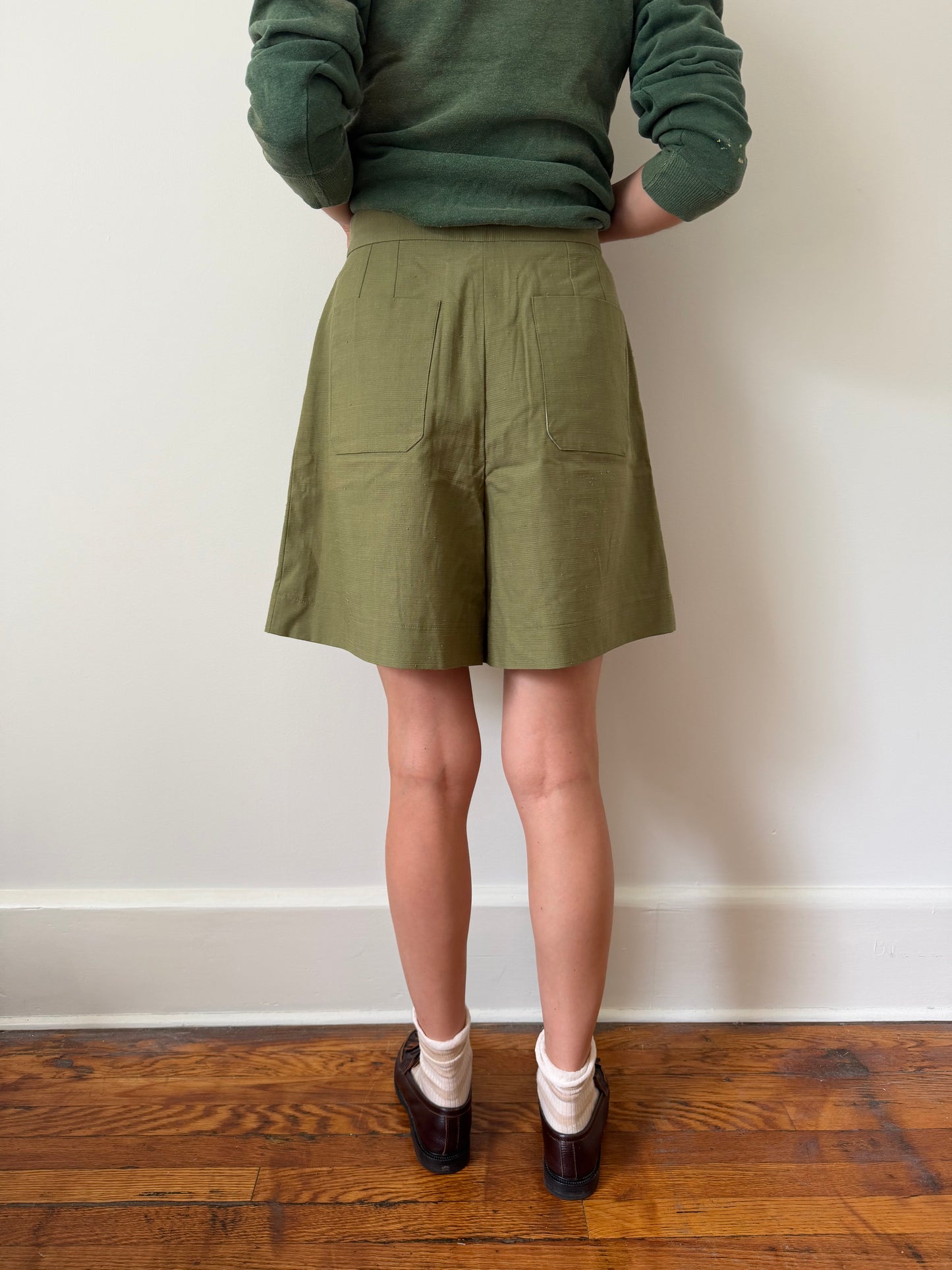 APC Green Pleated Flare Shorts