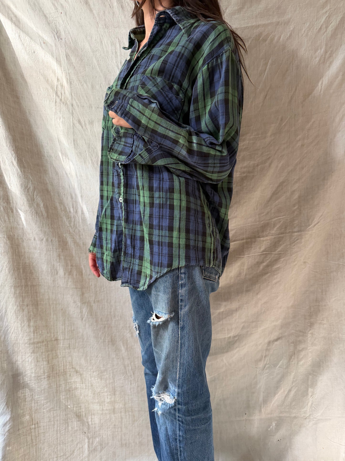 Super Distressed Green + Blue Plaid