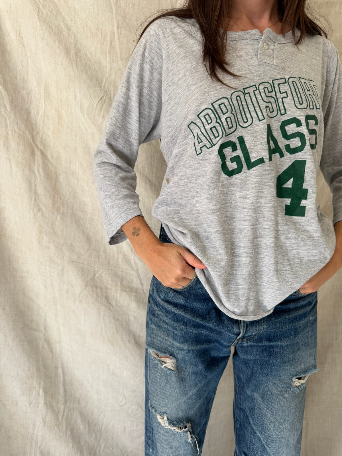 Thin Grey + Green Baseball 3/4 Length Sleeve