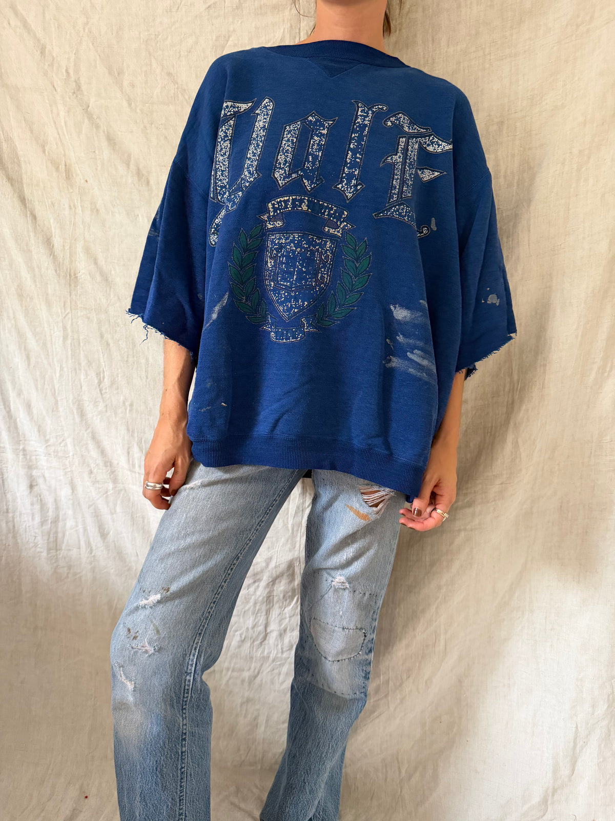 Cropped Royal Blue Crewneck