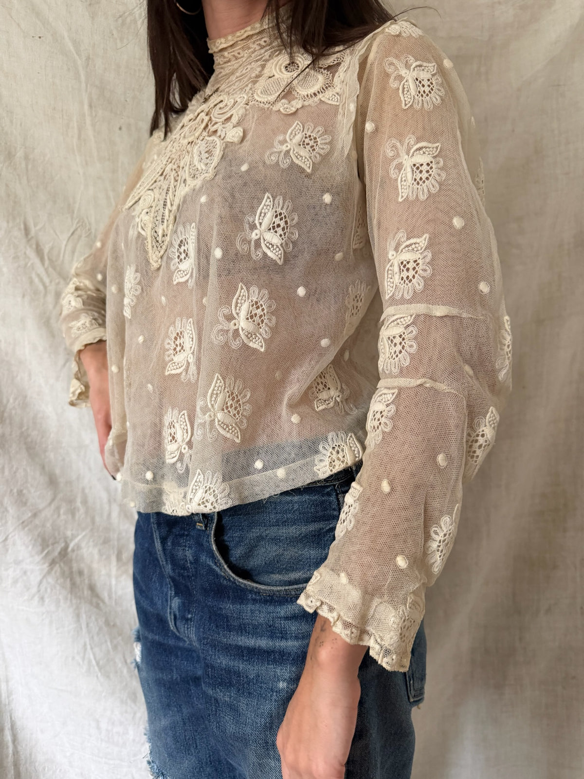 Antique Ivory Mesh Lace Blouse