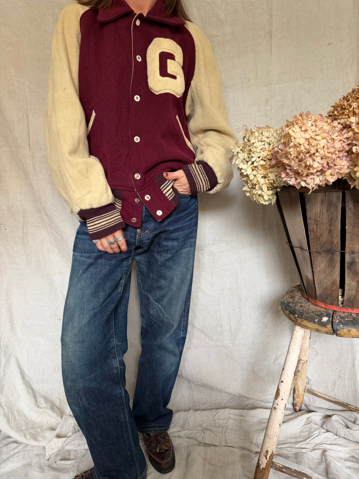Maroon and Cream Varsity Jacket