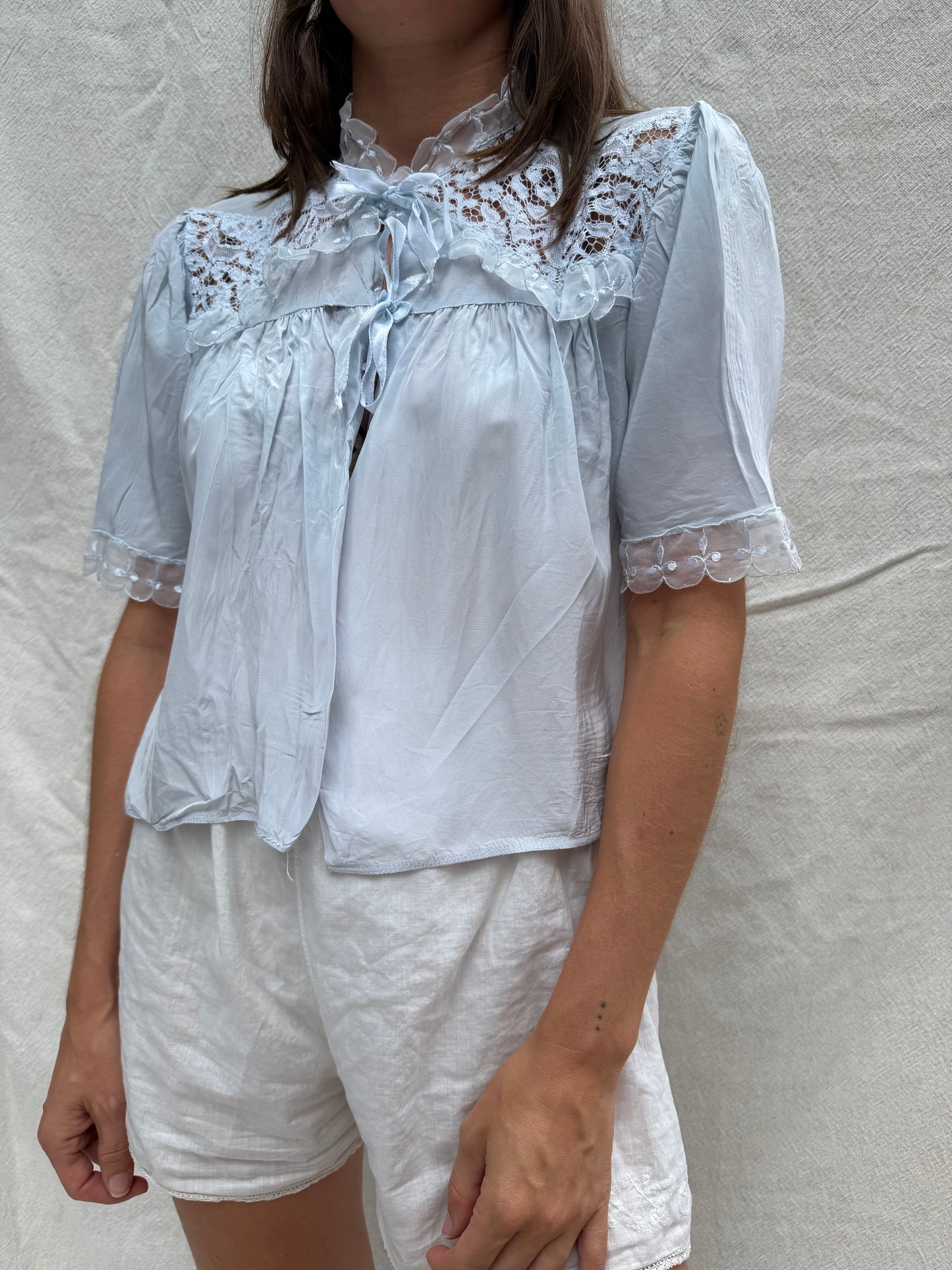 Baby Blue Satin Bed Jacket