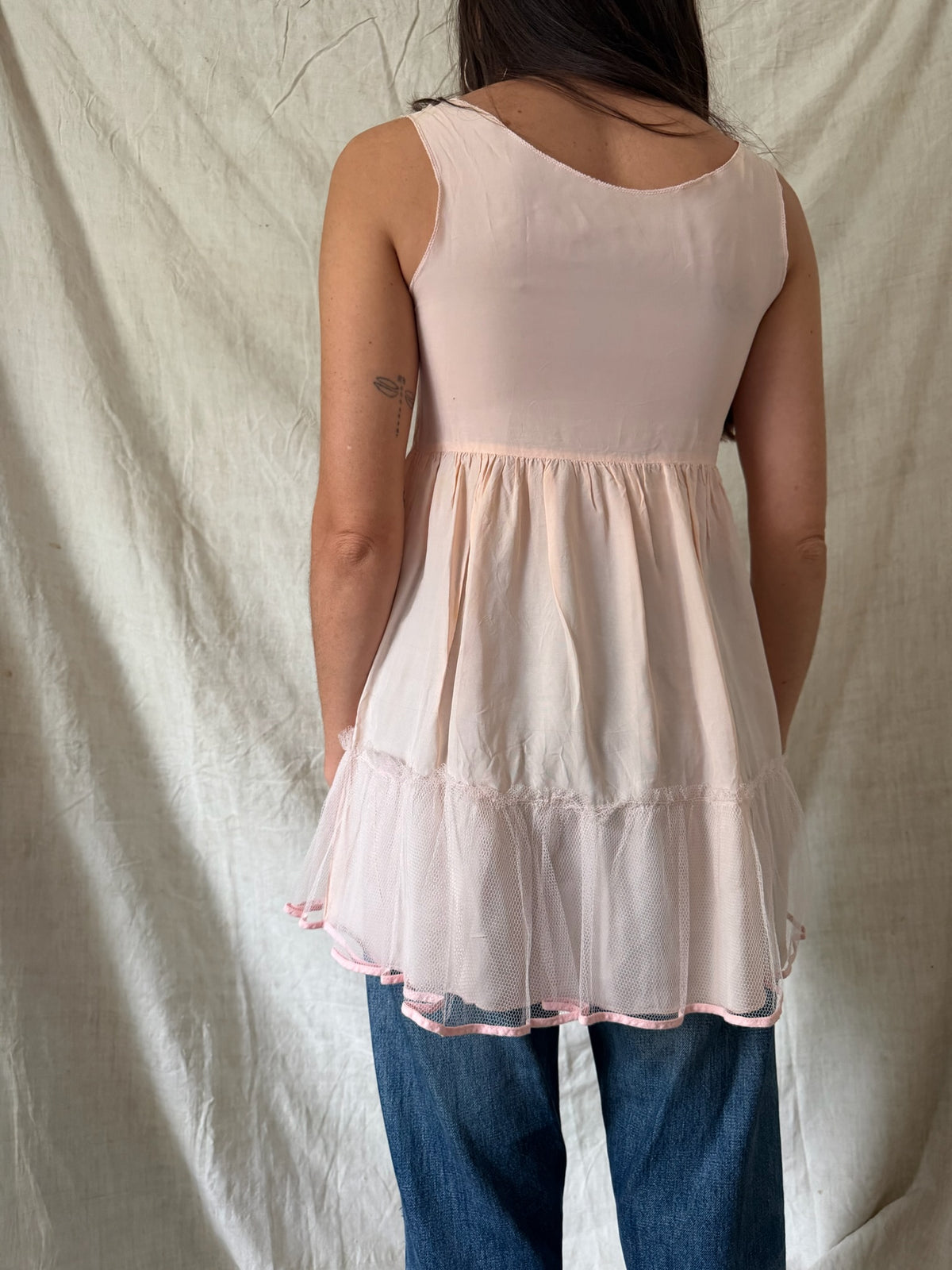Antique Baby Pink Ruffle Tank