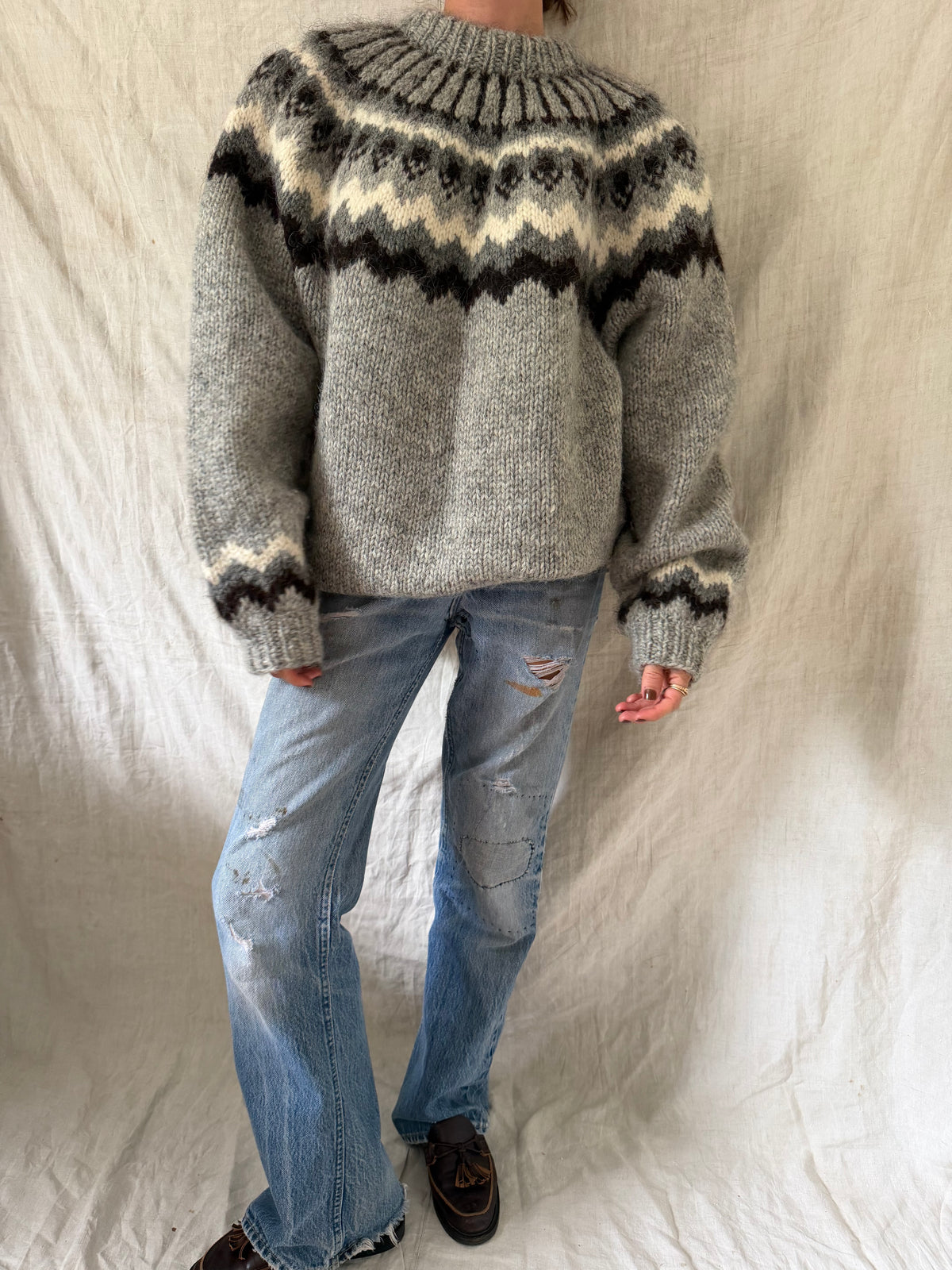 Brown and Grey Icelandic Wool Sweater