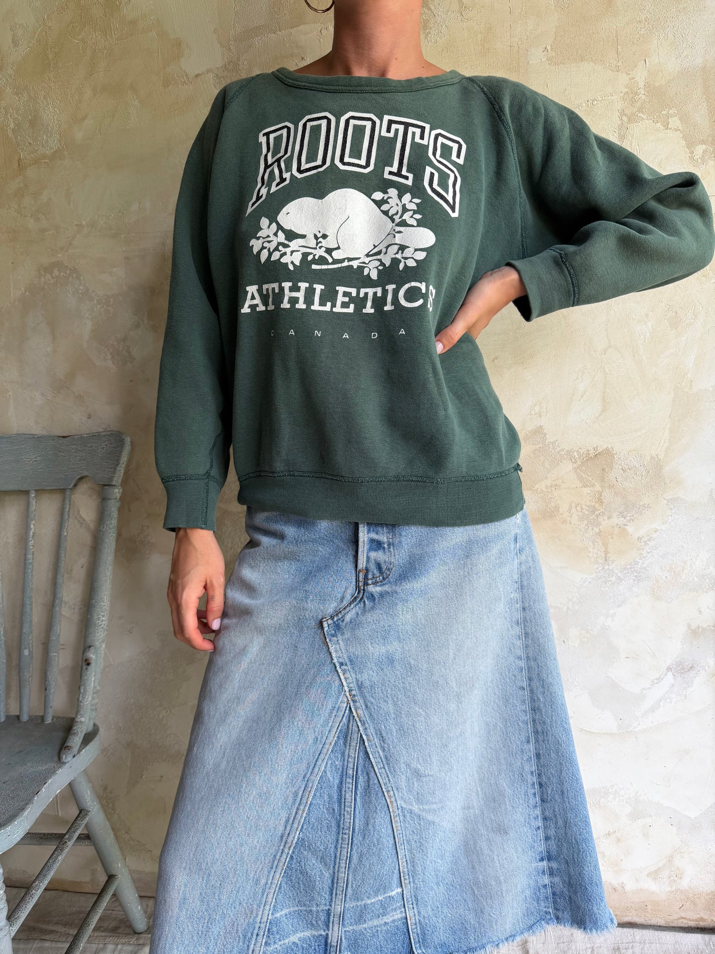 Faded Green Roots Crewneck