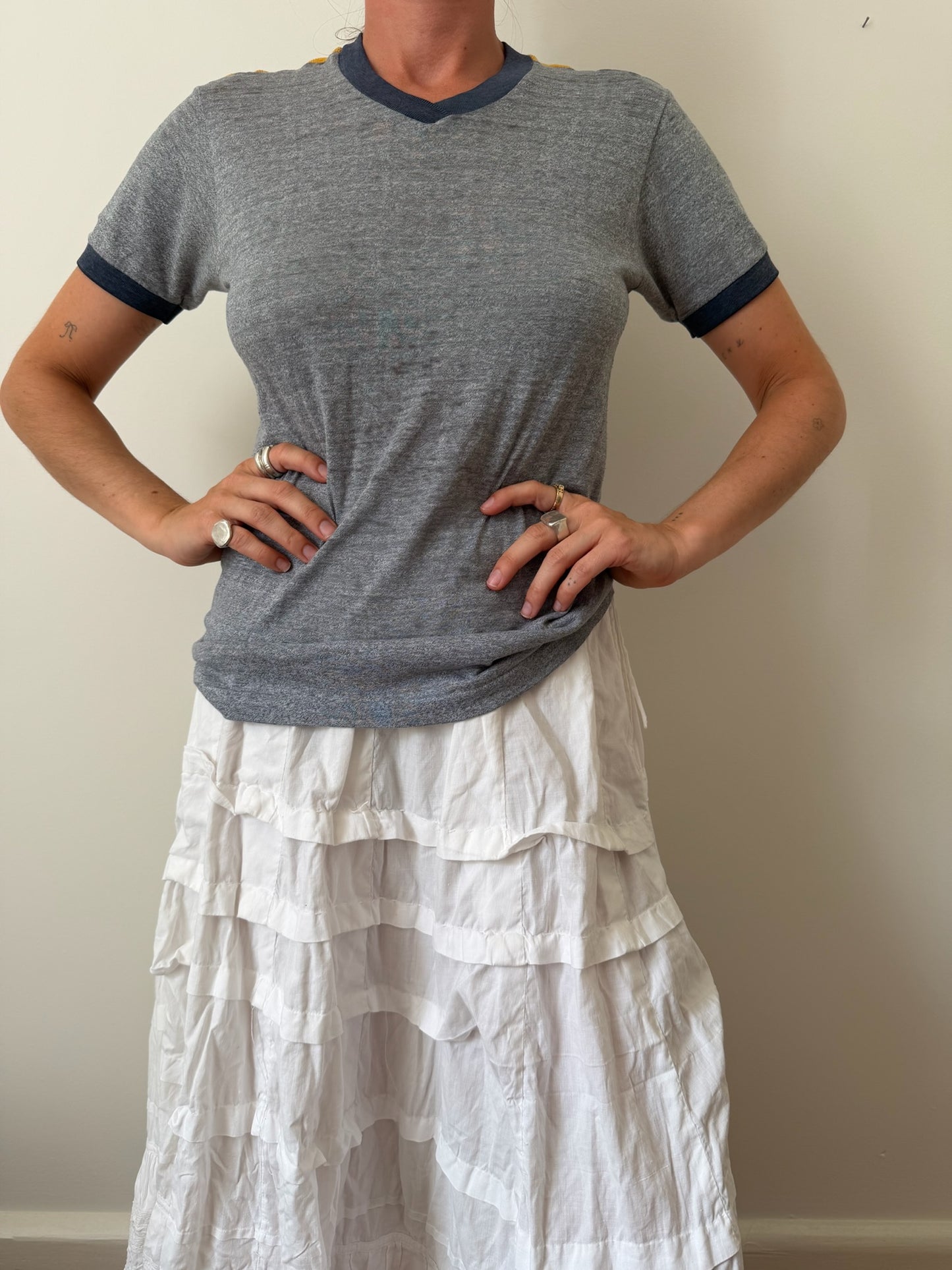 Super Thin Grey Varsity V-Neck Tee