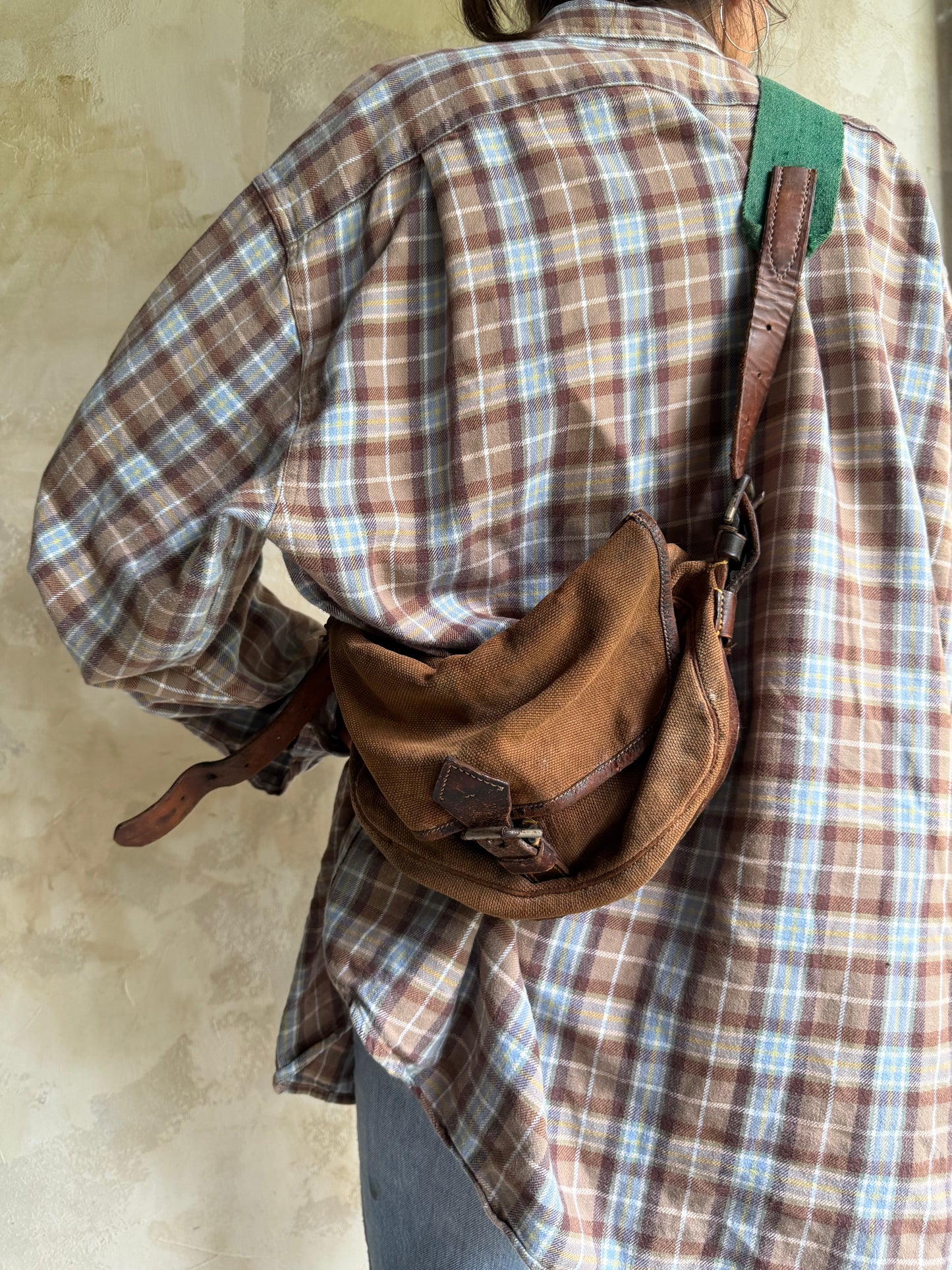 Brown Canvas + Leather Strap Satchel Bag