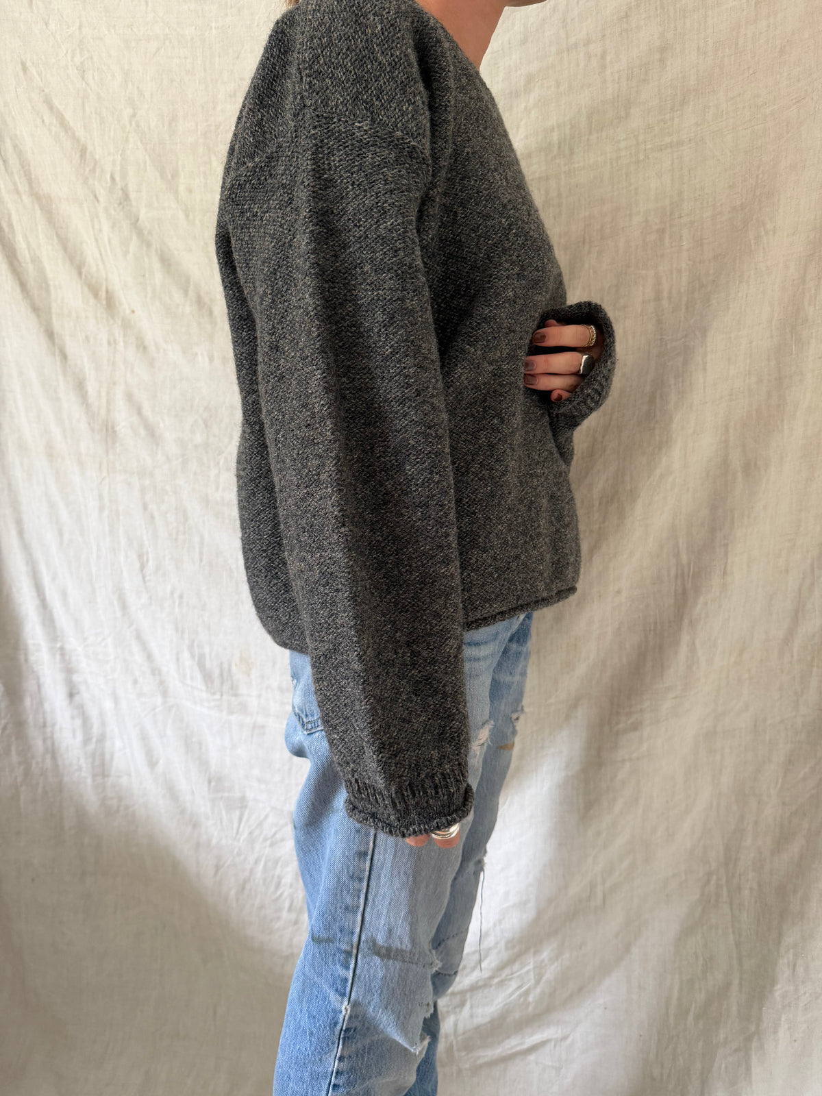 Charcoal Grey Rolled Hem Sweater