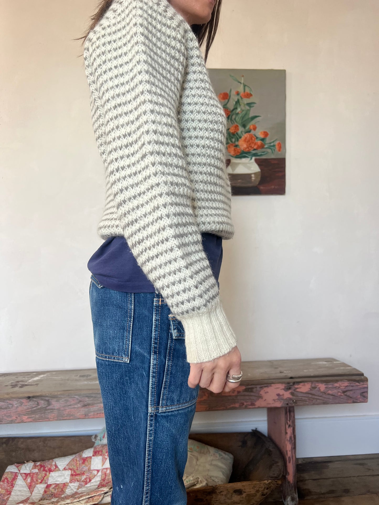 Grey and Cream Check Sweater
