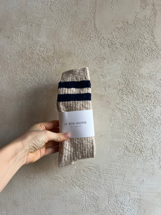 Cottage Varsity Socks In Oatmeal Varsity by Le Bon Shoppe