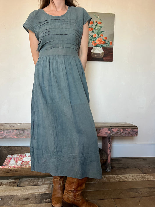 Oaxacan Prairie Dress in Grey Blue