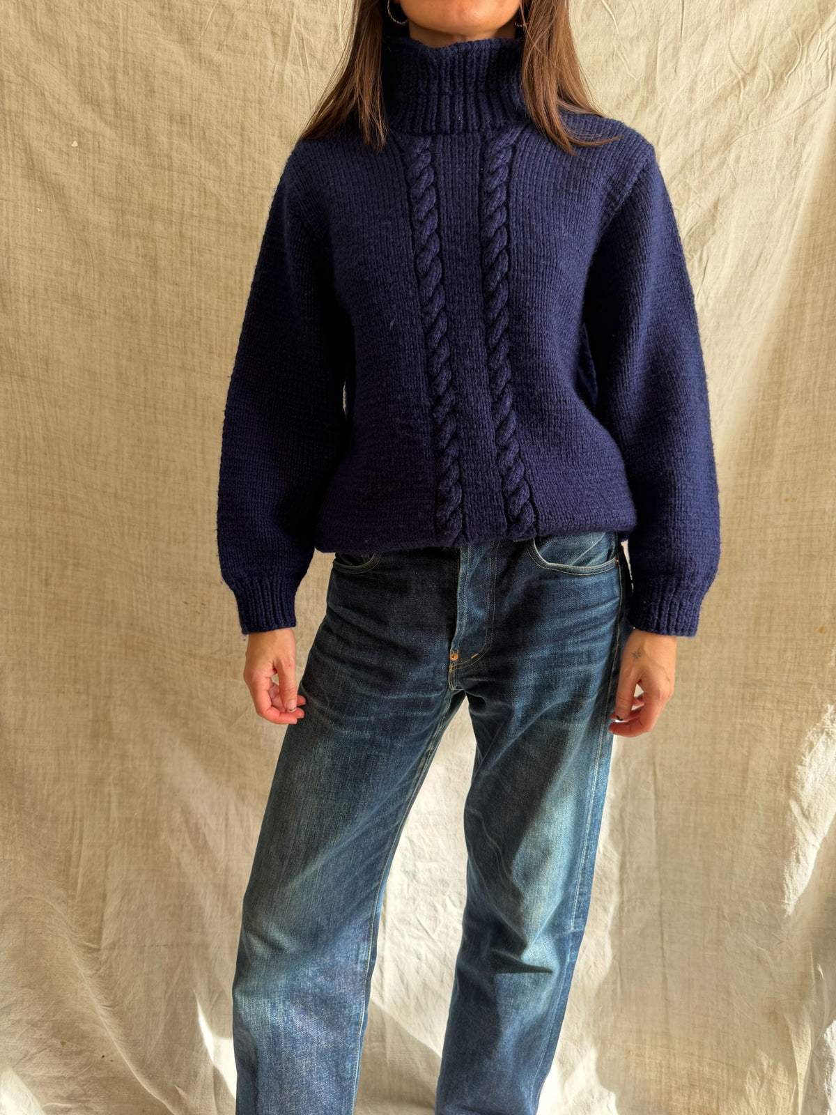 Navy Wool Heavy Knit Sweater