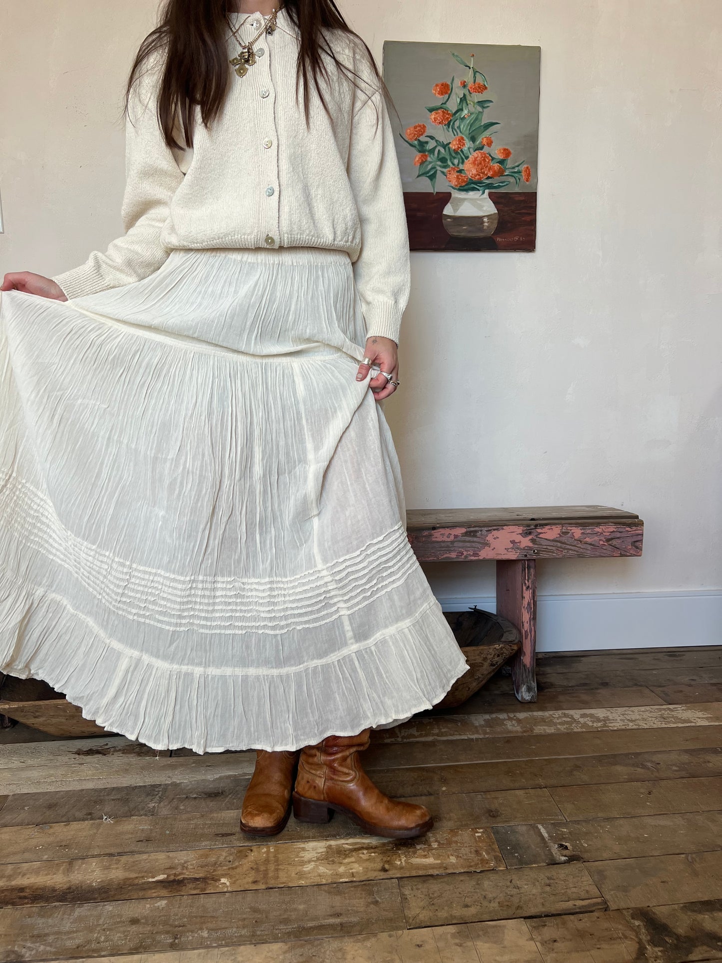 Oaxacan Natural Long Cotton Skirt