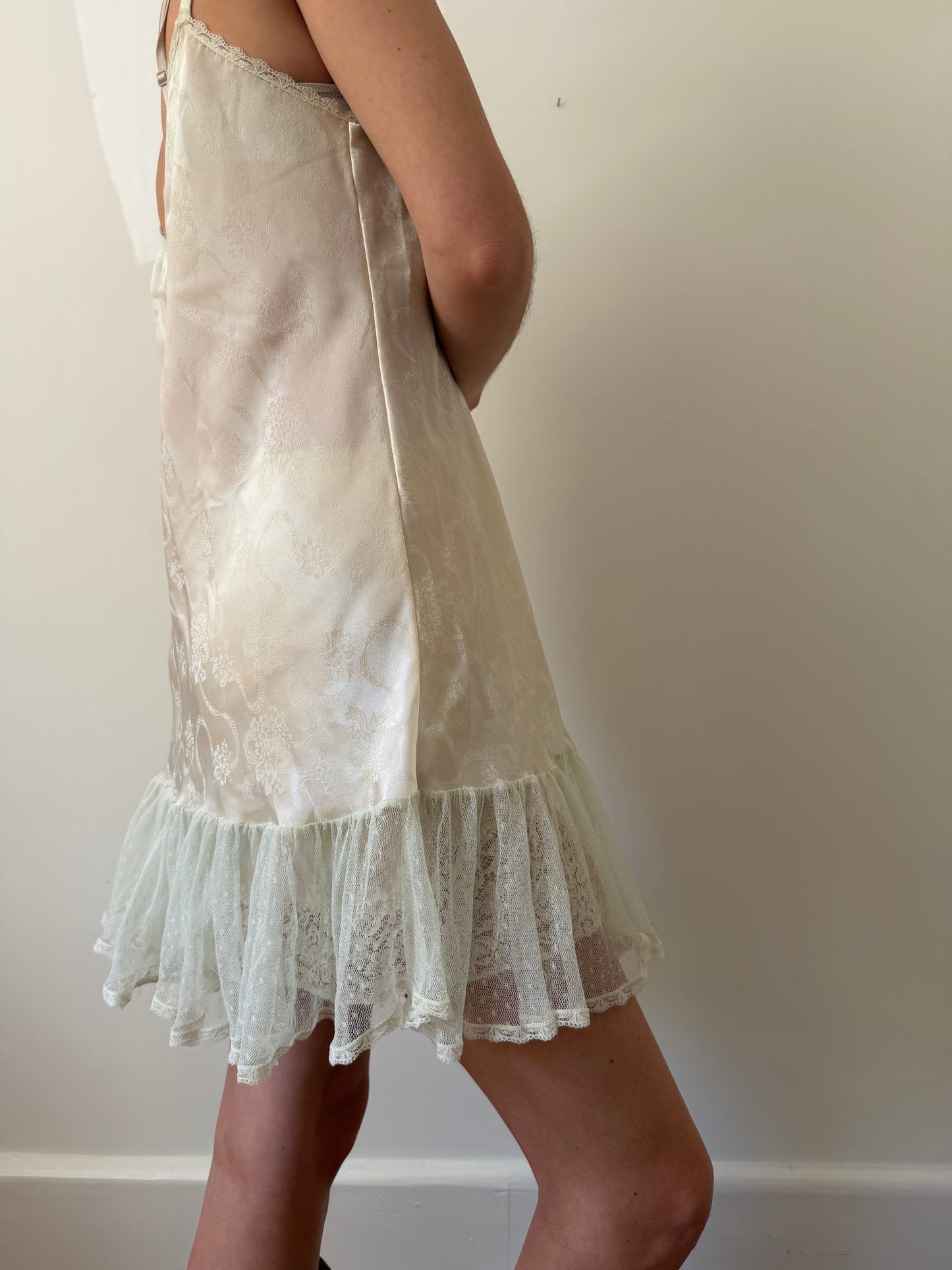 Slip Dress With Mint Lace Trim