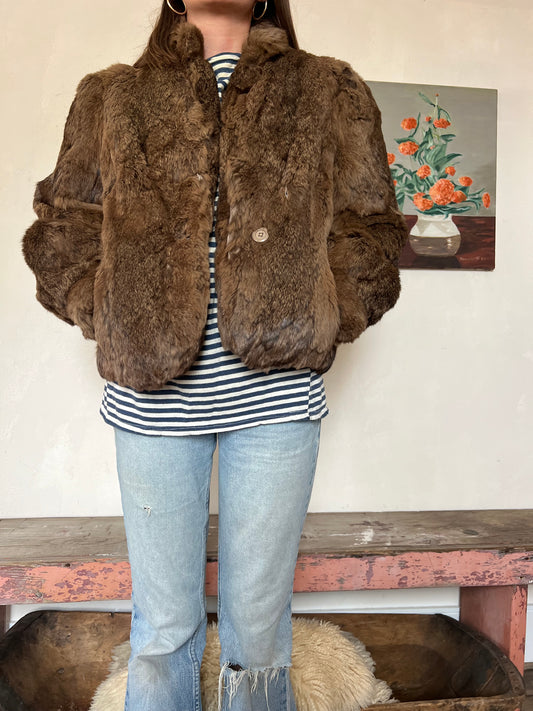 Cropped Chocolate Brown Fur Coat