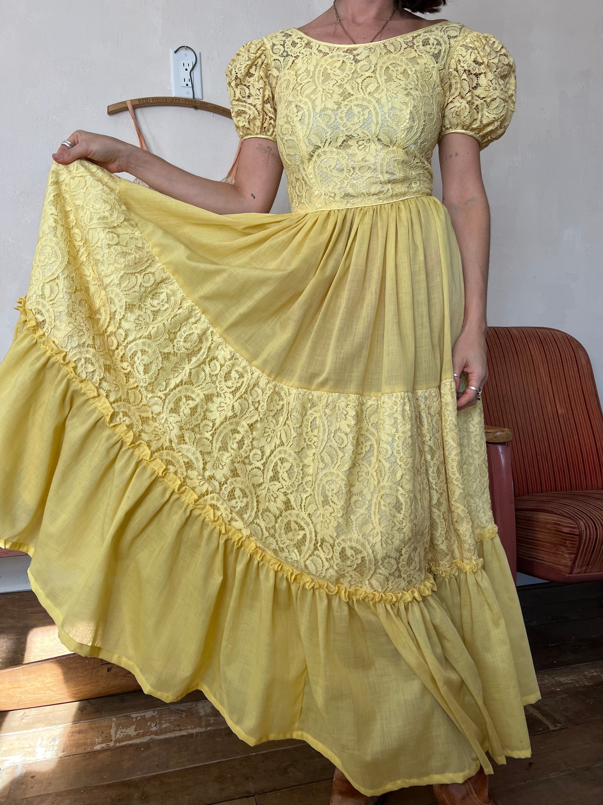 bebe yellow lace dress Yellow Bebe lace cotton dress with rhinestone logo
