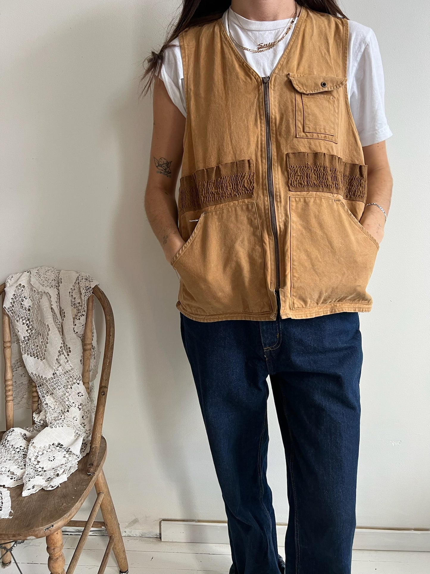 Camel Cotton Zip-Up Hunting Vest