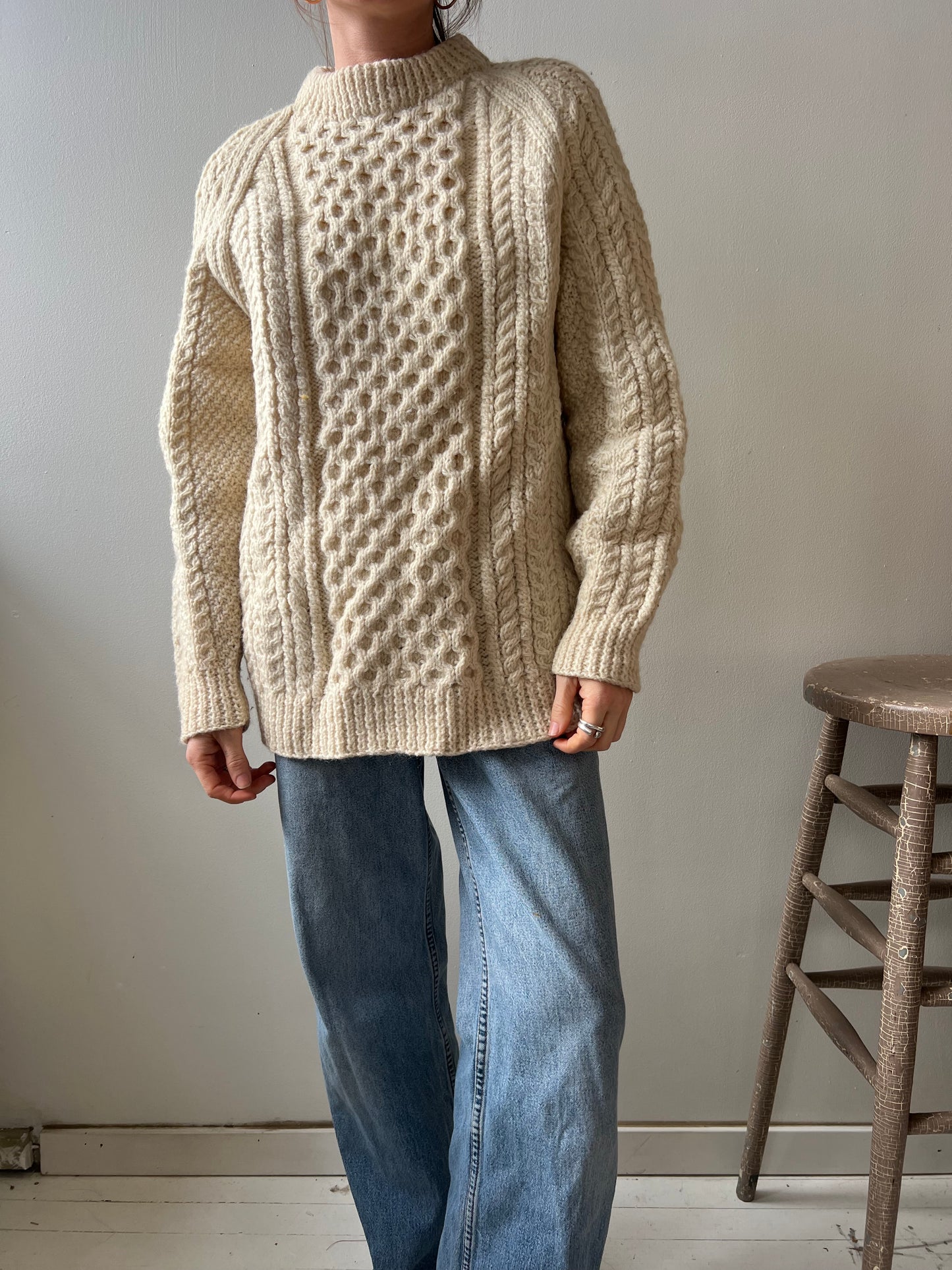 Jenners All Wool Cream Fisherman Sweater