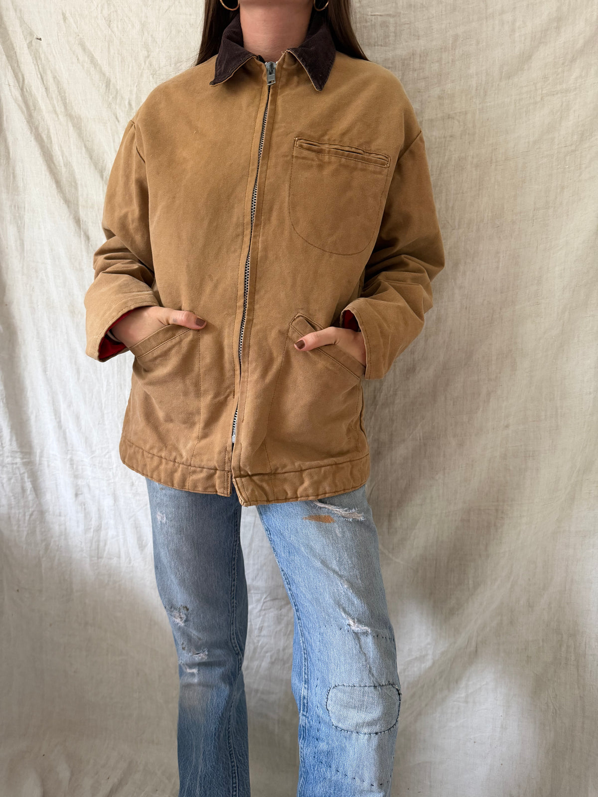 Khaki Zip-up Chore Jacket