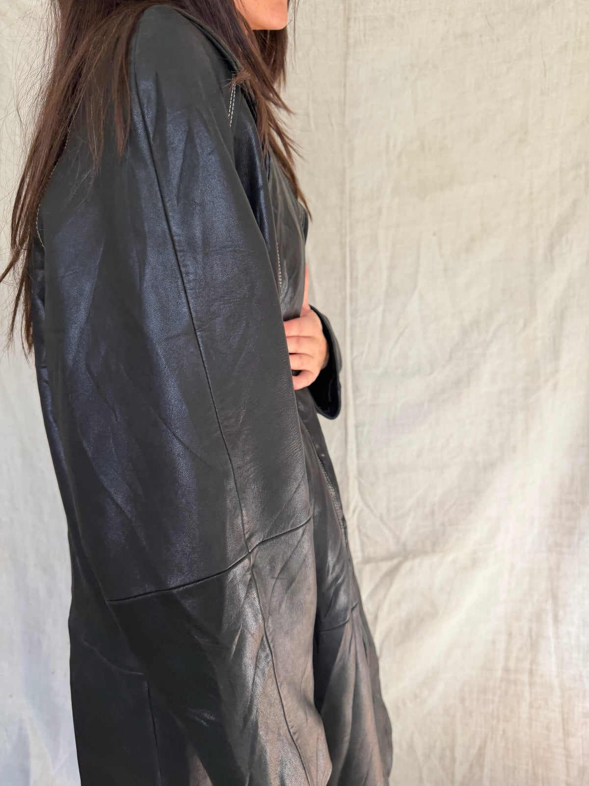 Butter Soft Black Leather Drop Coat
