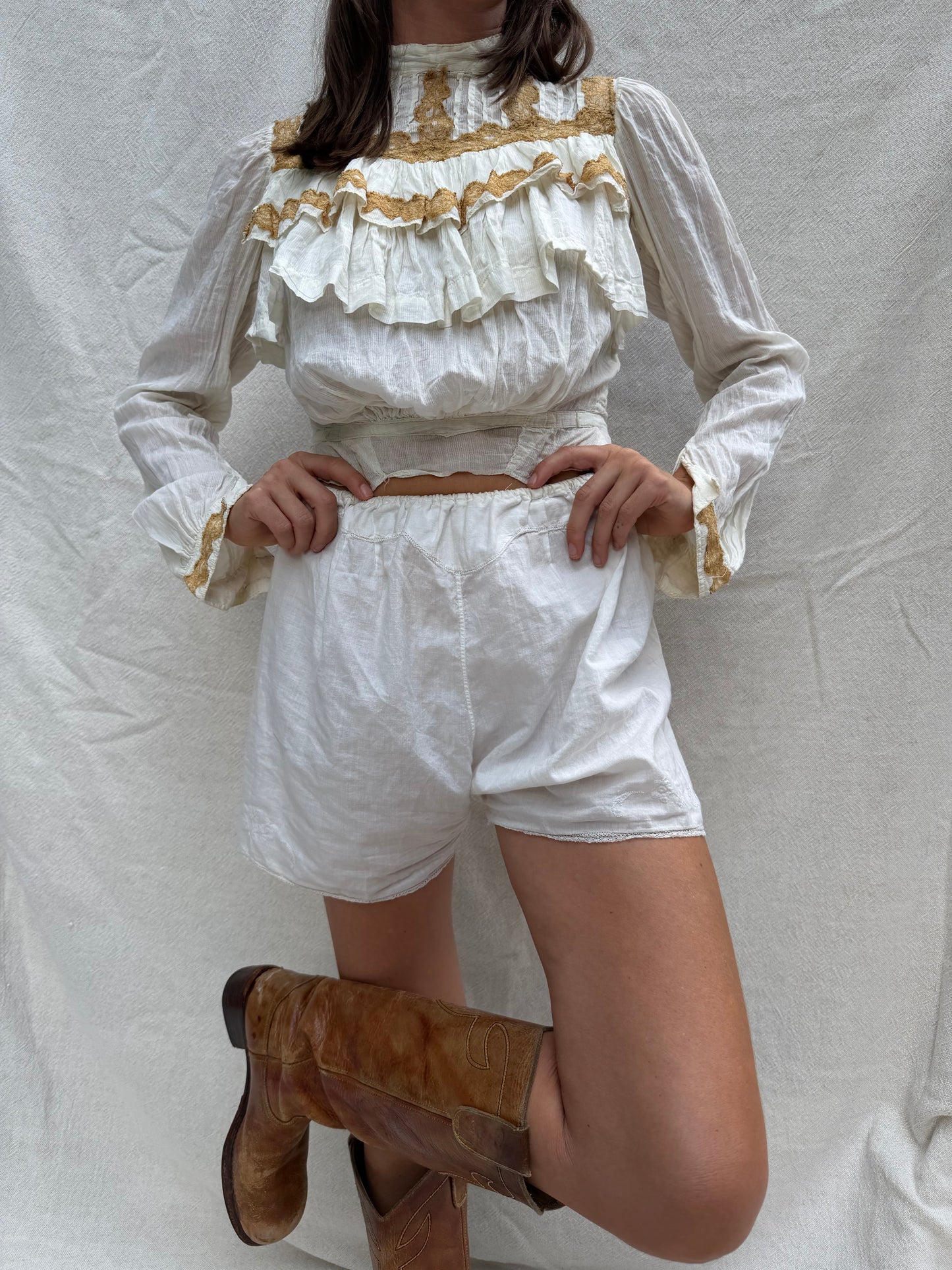 1930s Ivory Cotton Ruffled Blouse