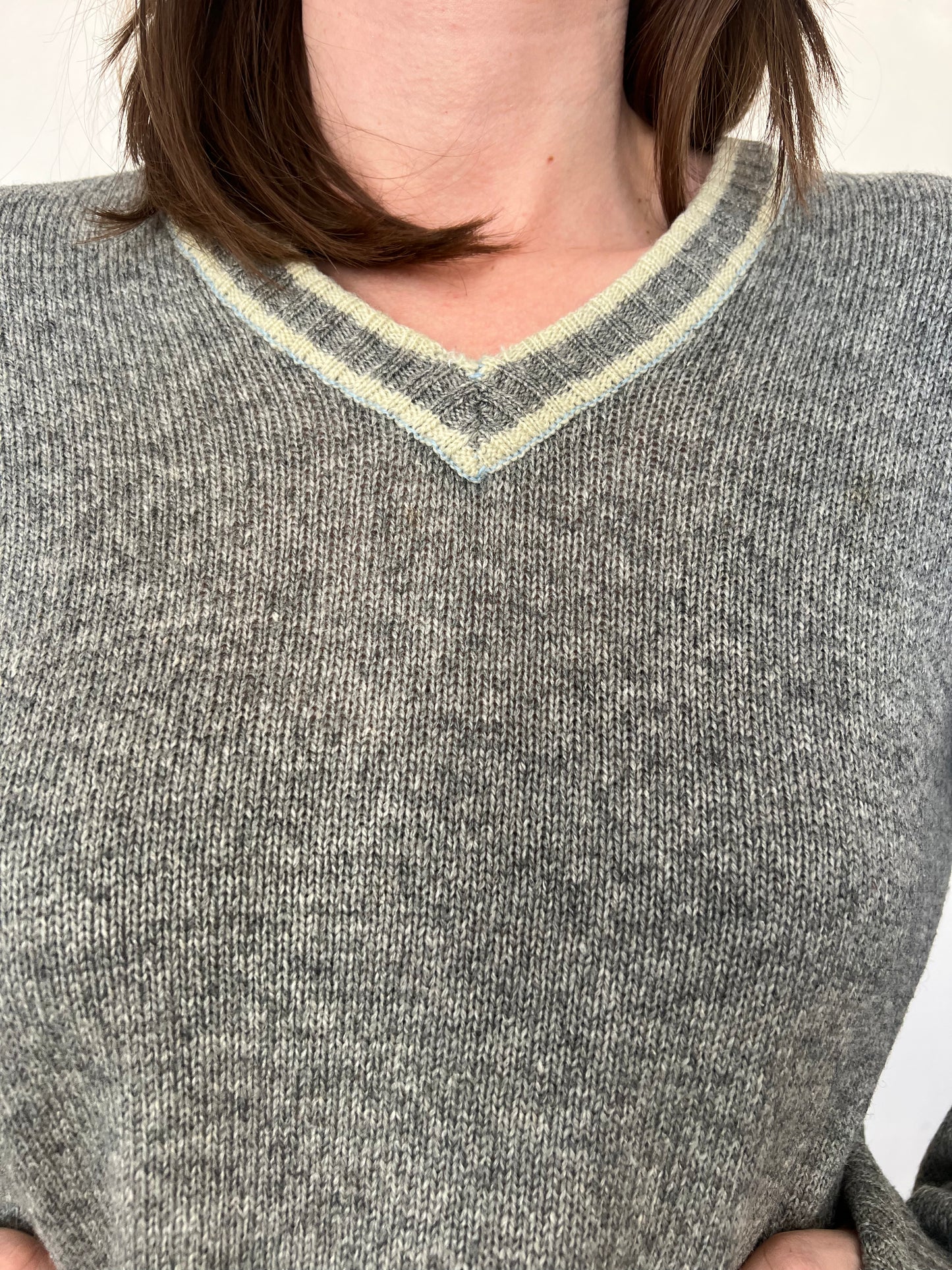 Grey Wool V Neck Sweater