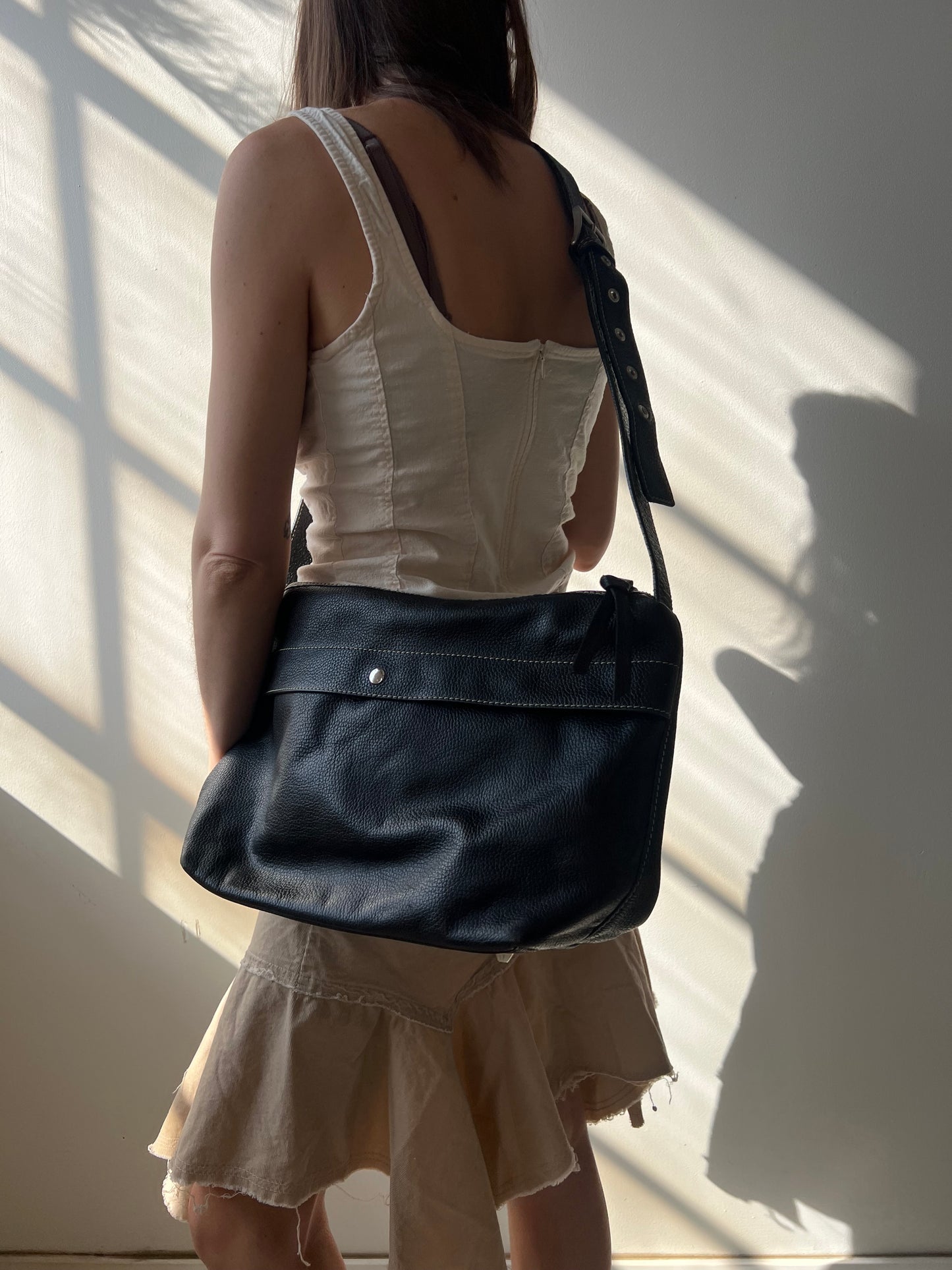 Black Marco Polo Leather Crossbody Bag