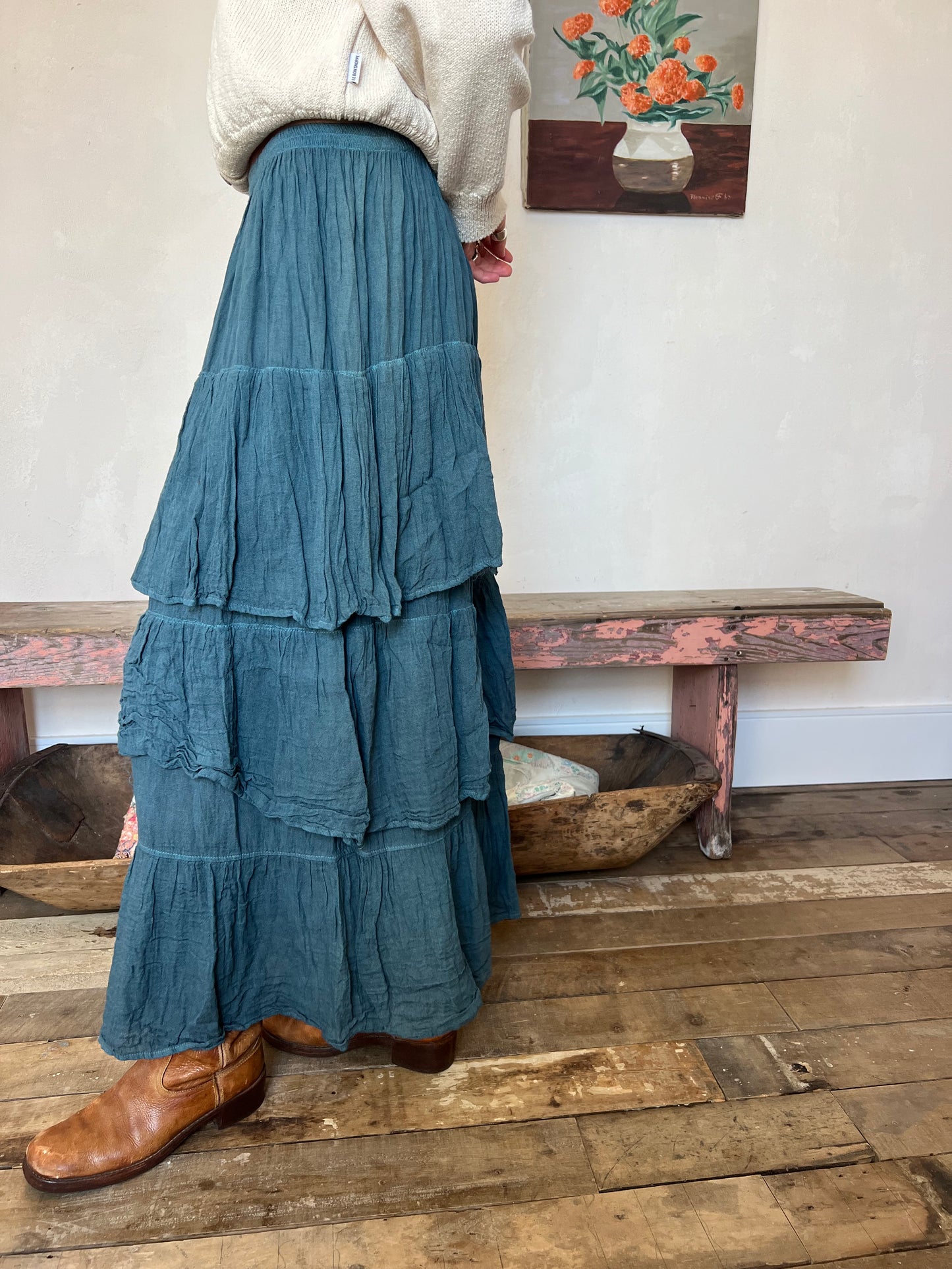 Oaxacan Teal Ruffle Skirt
