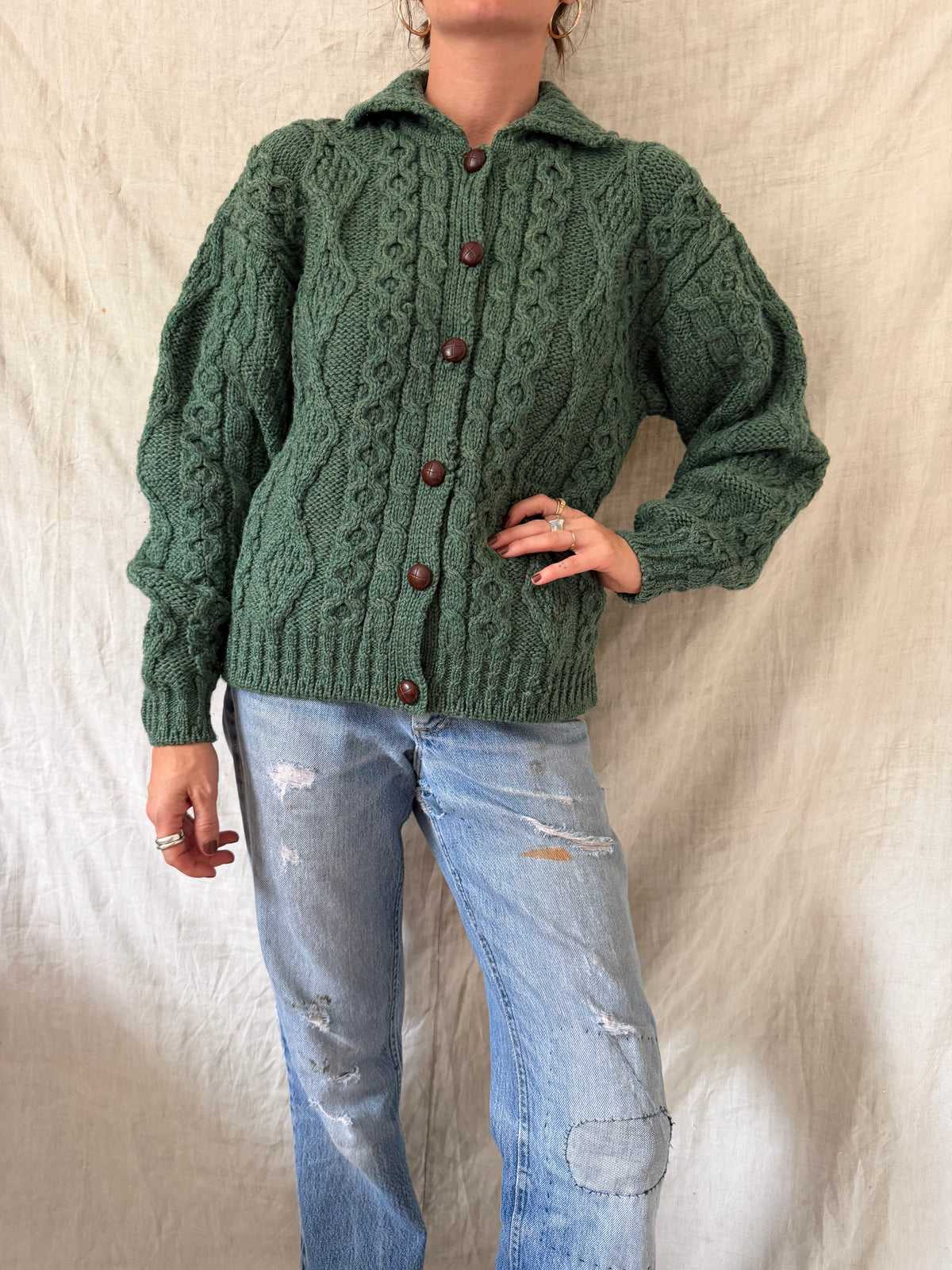 Green Irish Wool Cardigan