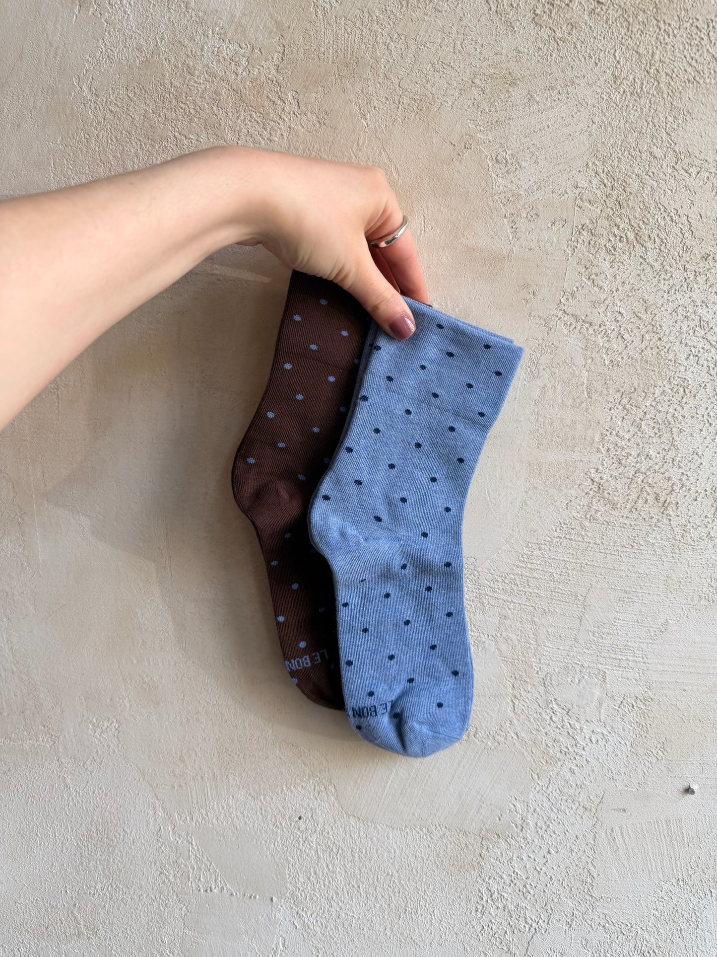 Patterned Sneaker Socks in Blue/Navy Polka Dot By Le Bon Shoppe